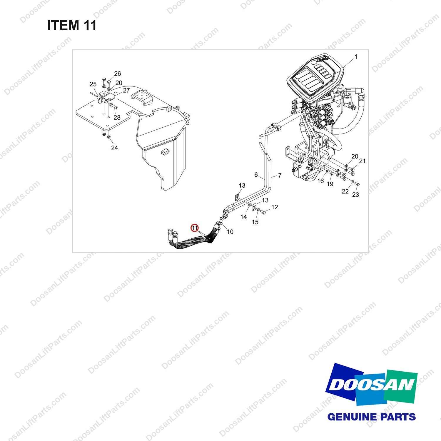 DS20112310 FINGERTIP C/V GP;D40S-9 3WAY - full parts diagram, item 11 marked - genuine Doosan / Bobcat forklift part