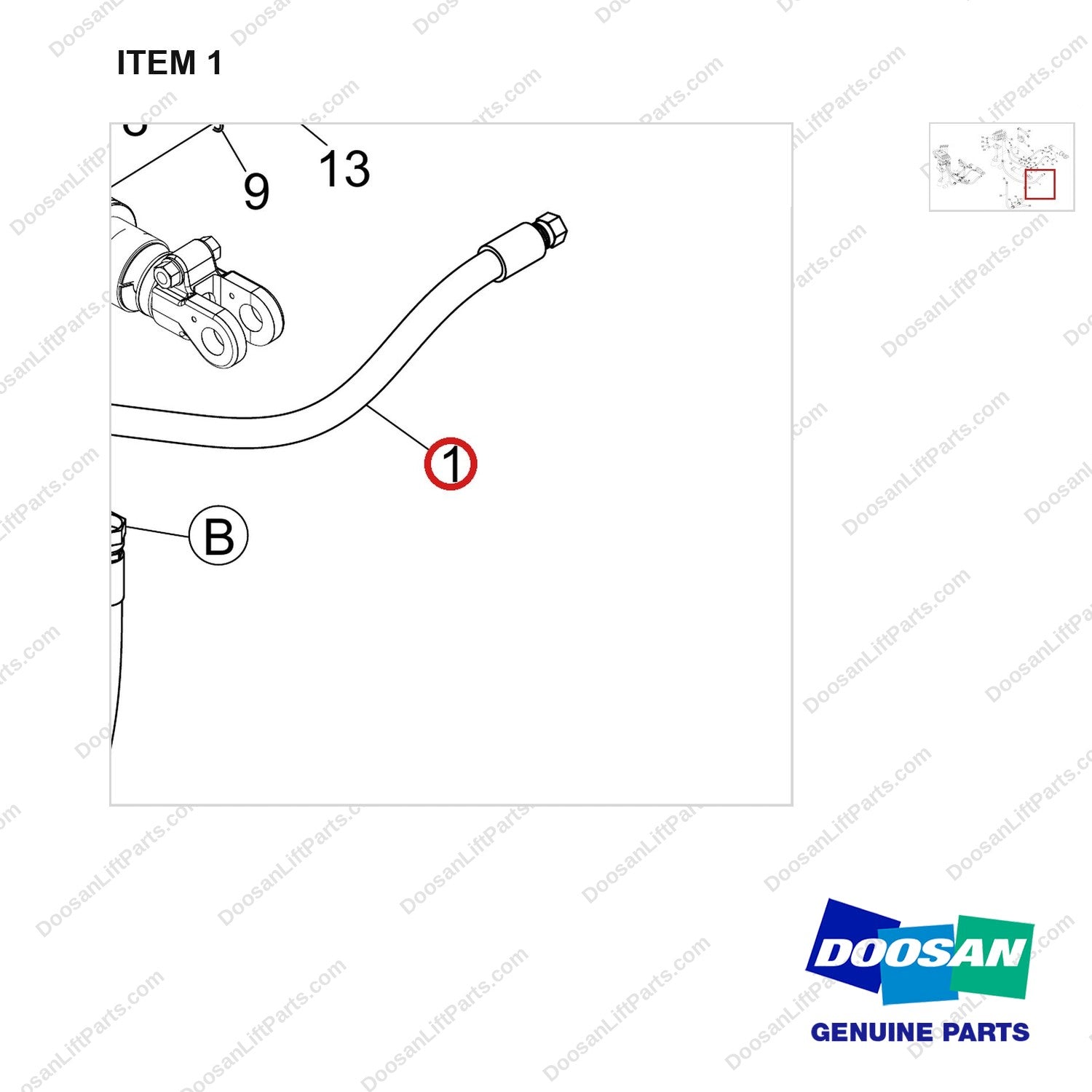 DS20112389 MAST OPERATING LINE GROUP_LINE - parts diagram, item 1 shown - genuine Doosan / Bobcat forklift part