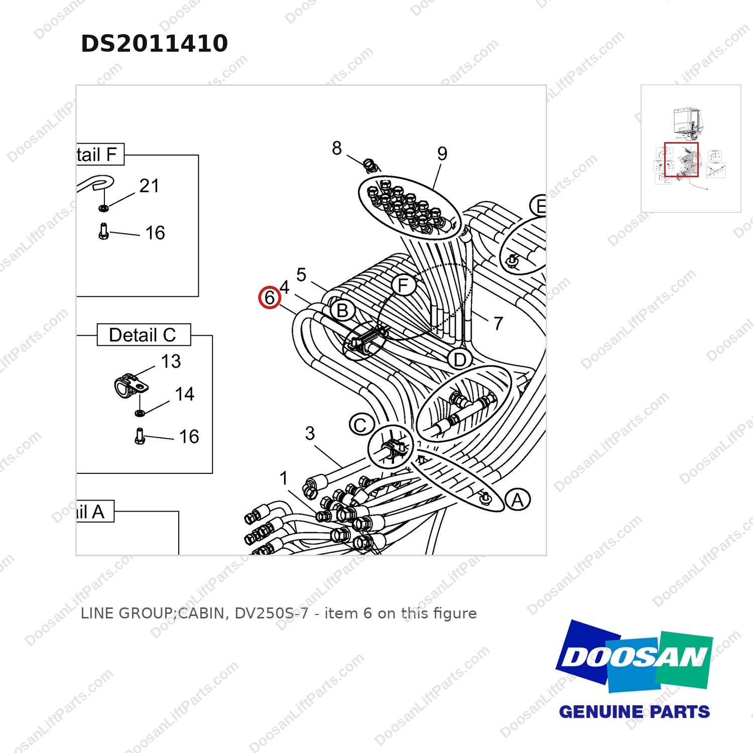 DS2011410 LINE GROUP;CABIN, DV250S-7 - parts diagram, item 6 shown - genuine Doosan / Bobcat forklift part
