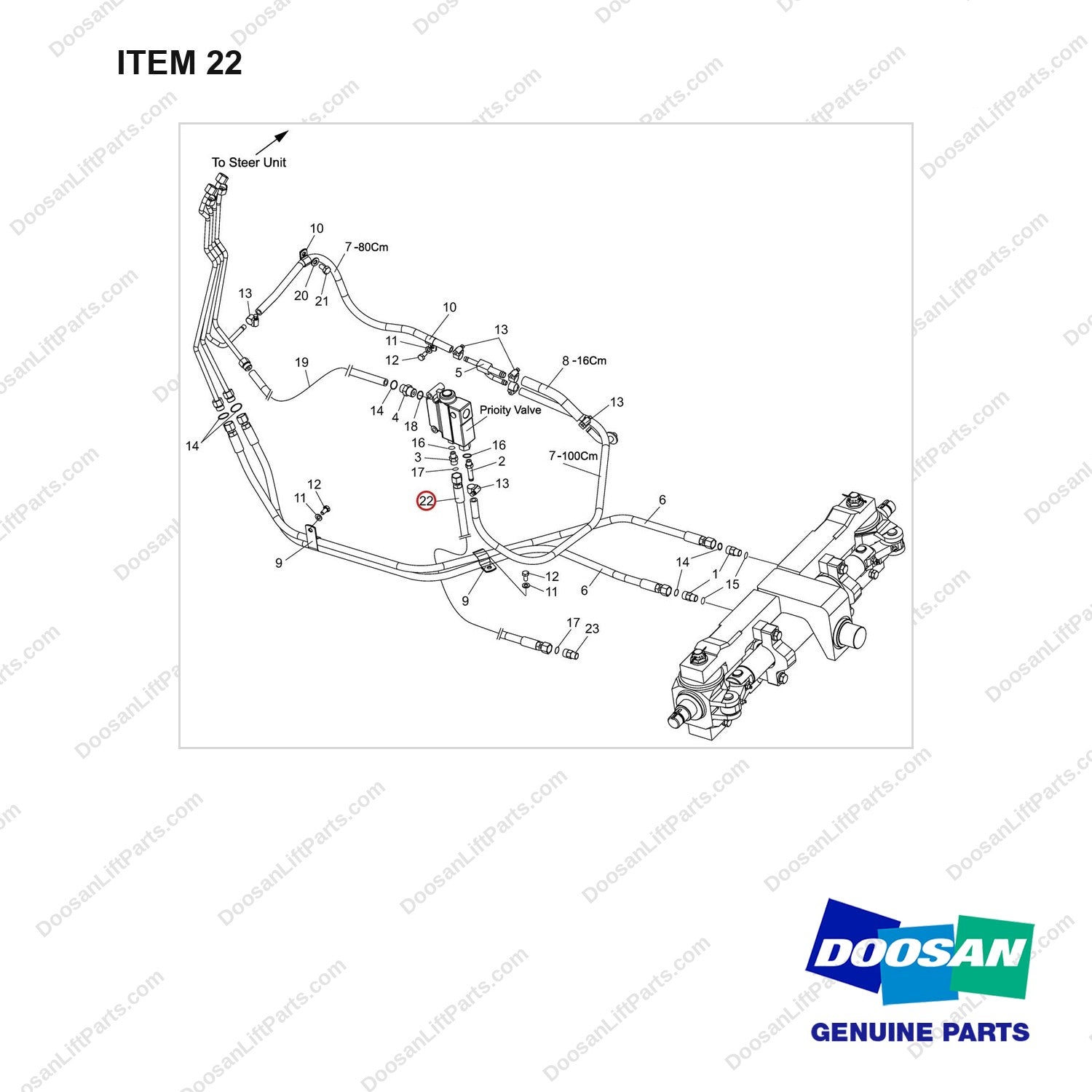 DS2011413 Lines Gp-Power Steering - full parts diagram, item 22 marked - genuine Doosan / Bobcat forklift part