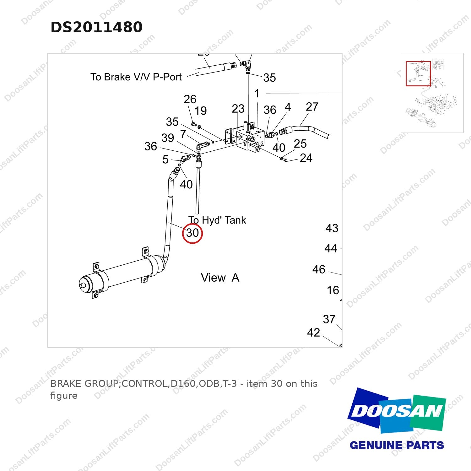DS2011480 BRAKE GROUP;CONTROL,D160,ODB,T-3 - parts diagram, item 30 shown - genuine Doosan / Bobcat forklift part