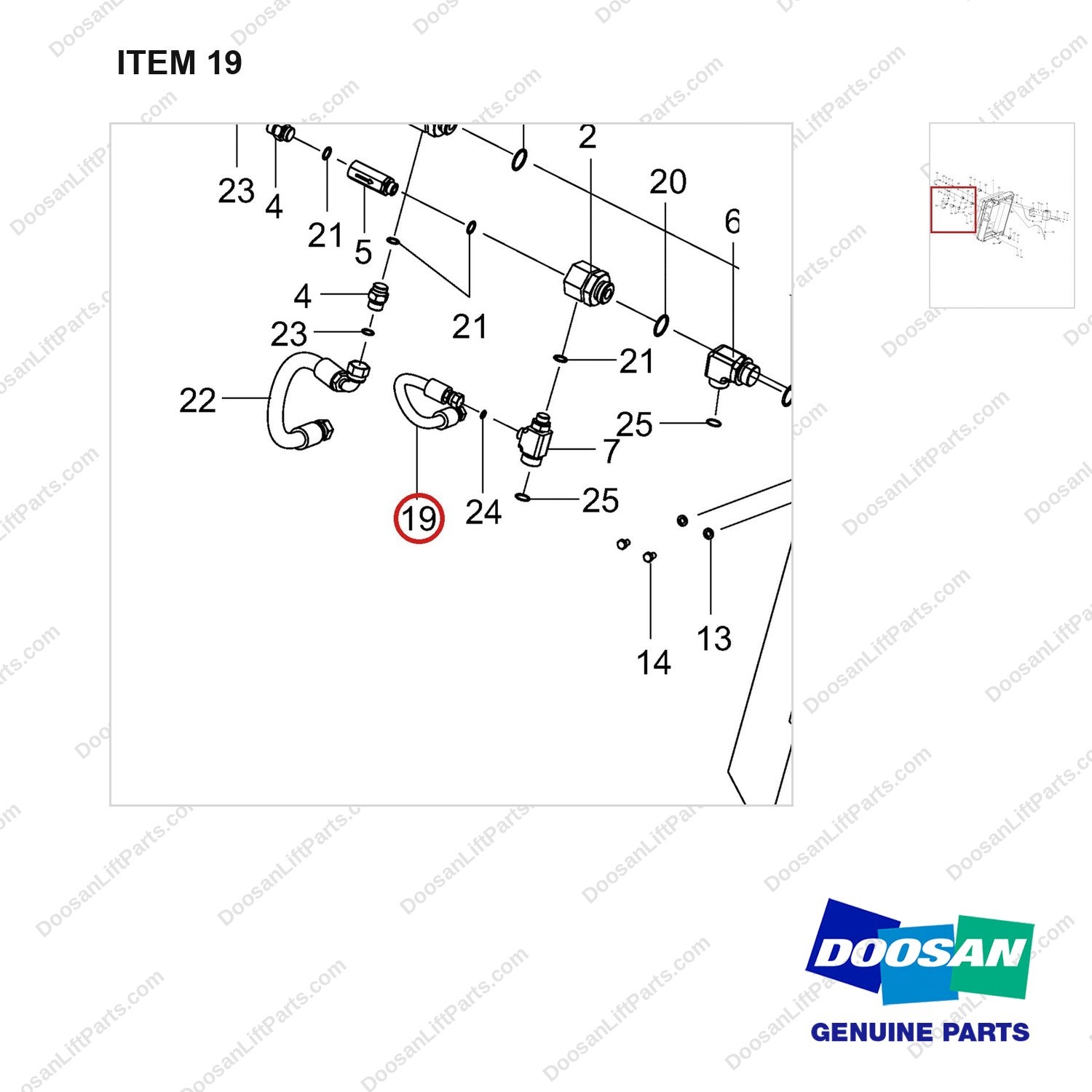 DS2011512 RADIATOR GROUP;SUB,DV250S,TIER-4 - parts diagram, item 19 shown - genuine Doosan / Bobcat forklift part