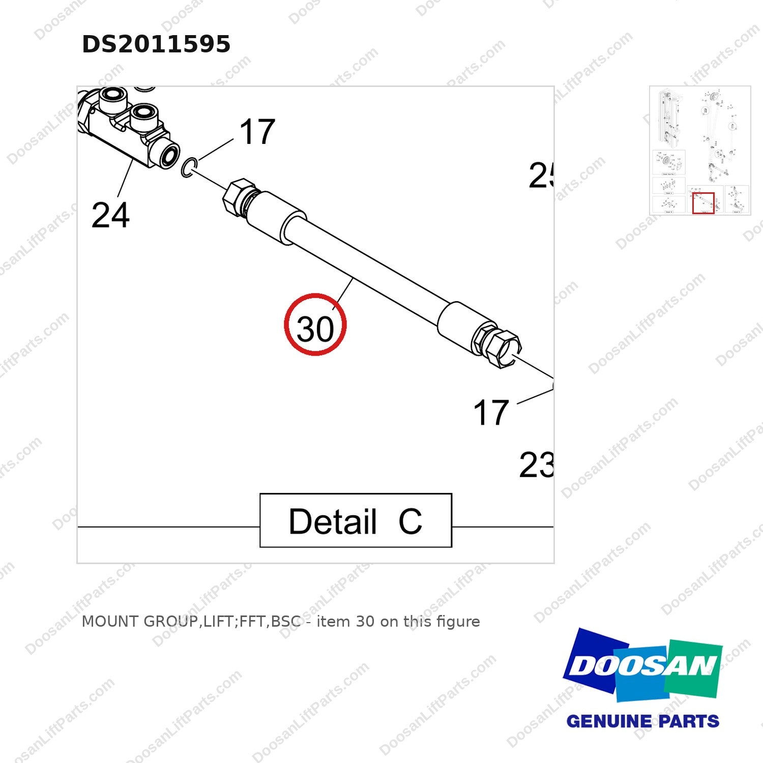 DS2011595 MOUNT GROUP,LIFT;FFT,BSC - parts diagram, item 30 shown - genuine Doosan / Bobcat forklift part