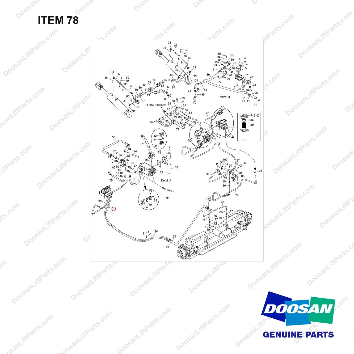 DS2011982 Mast Operating-OCD Type Brake - full parts diagram, item 78 marked - genuine Doosan / Bobcat forklift part