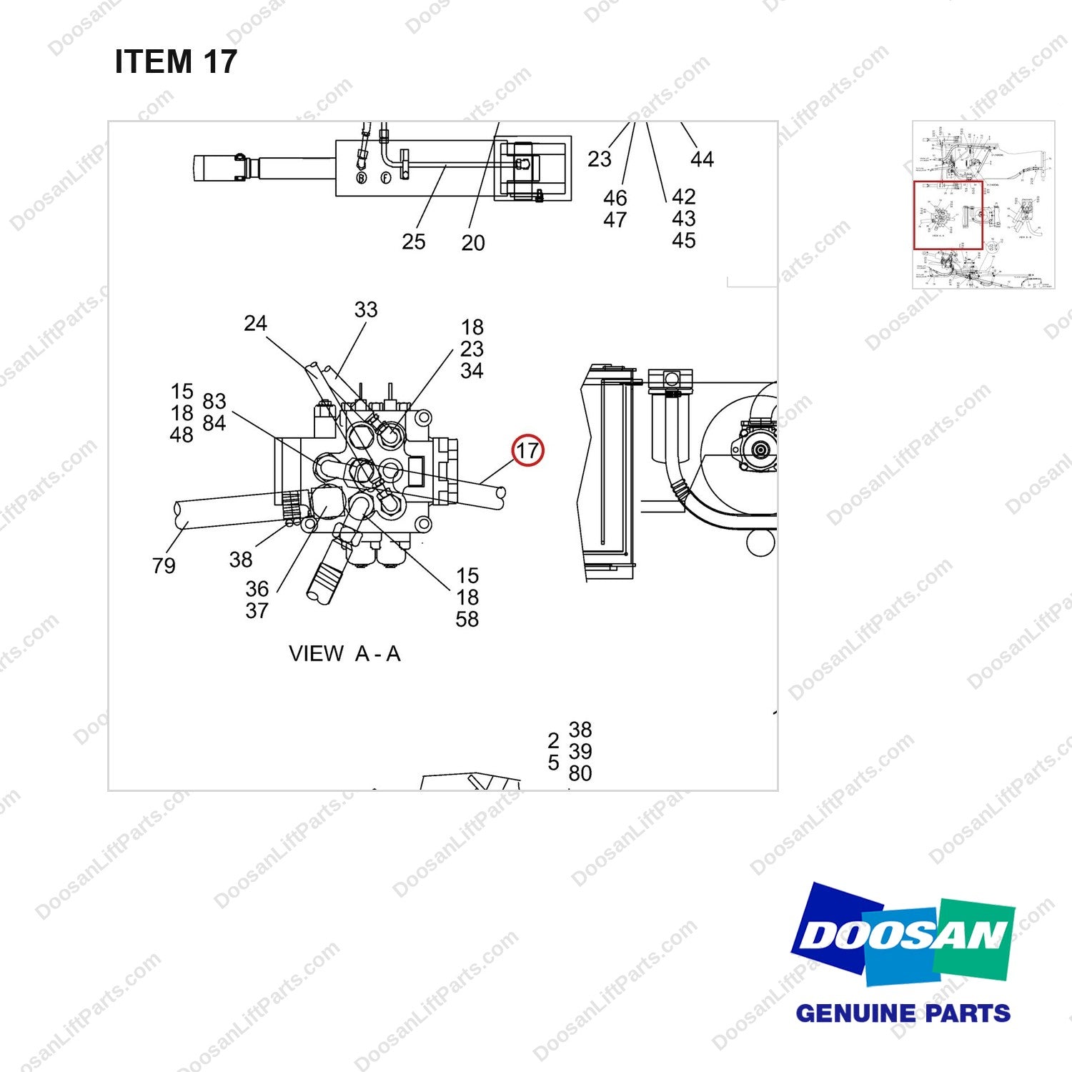 DS2012051 LINES GP-MAST OPERATING - parts diagram, item 17 shown - genuine Doosan / Bobcat forklift part