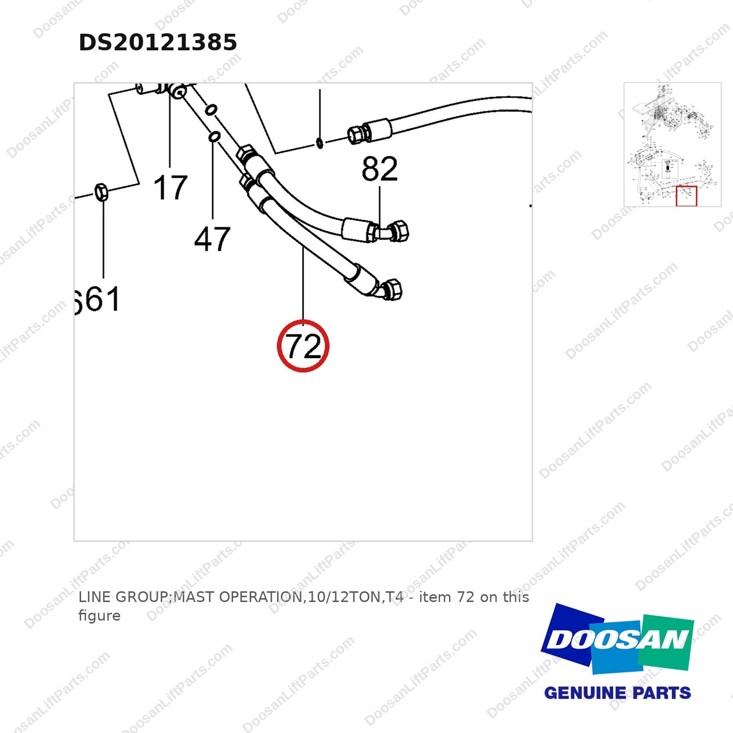 DS20121385 LINE GROUP;MAST OPERATION,10/12TON,T4 - parts diagram, item 72 shown - genuine Doosan / Bobcat forklift part