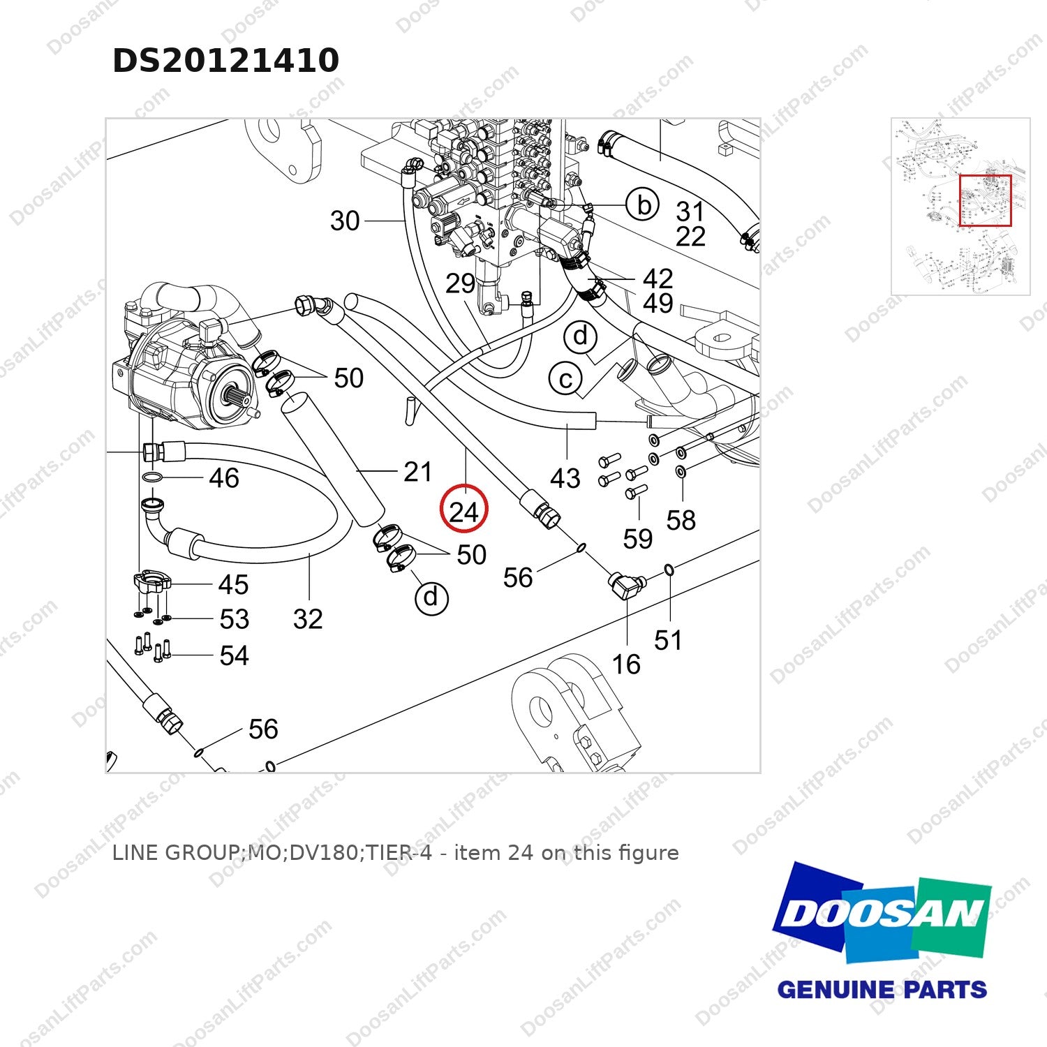 DS20121410 LINE GROUP;MO;DV180;TIER-4 - parts diagram, item 24 shown - genuine Doosan / Bobcat forklift part