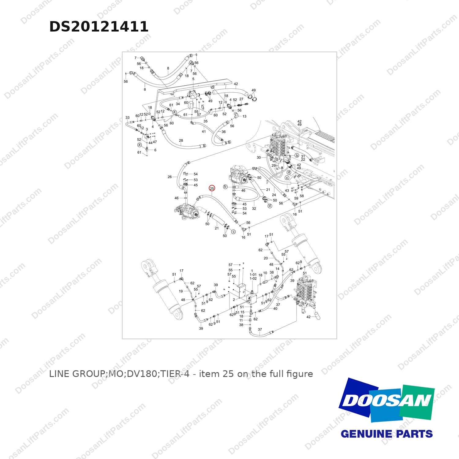 DS20121411 LINE GROUP;MO;DV180;TIER-4 - full parts diagram, item 25 marked - genuine Doosan / Bobcat forklift part
