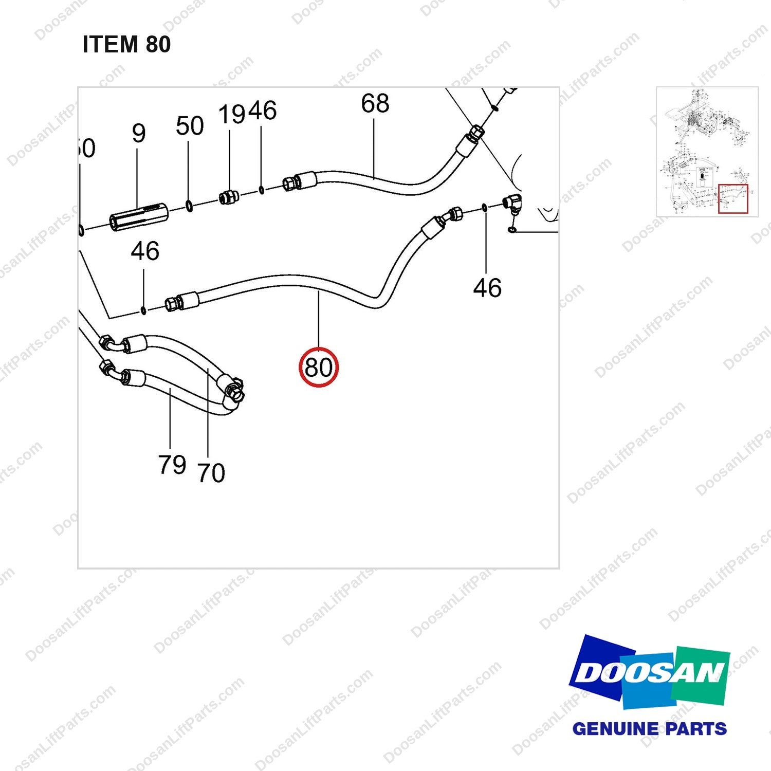 DS20121477 LINE GROUP;MAST OPERATION,14/16TON,T3 - parts diagram, item 80 shown - genuine Doosan / Bobcat forklift part