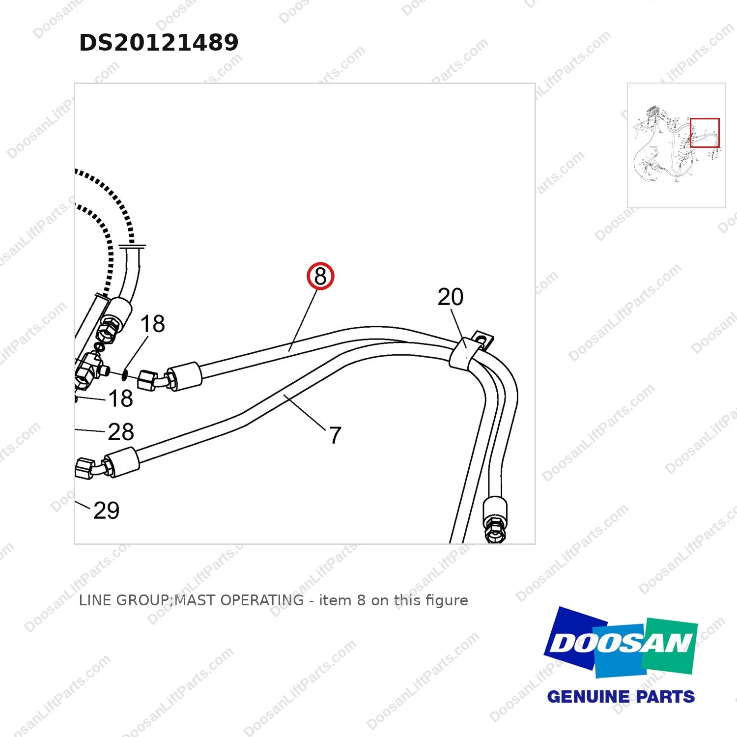 DS20121489 LINE GROUP;MAST OPERATING - parts diagram, item 8 shown - genuine Doosan / Bobcat forklift part