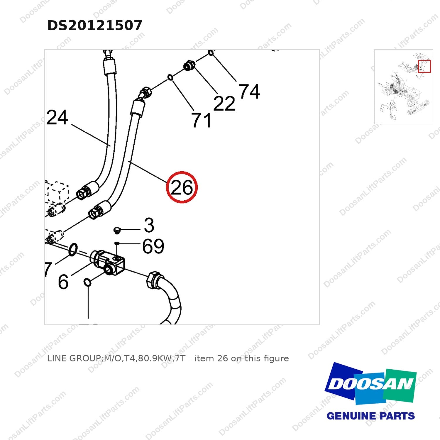DS20121507 LINE GROUP;M/O,T4,80.9KW,7T - parts diagram, item 26 shown - genuine Doosan / Bobcat forklift part