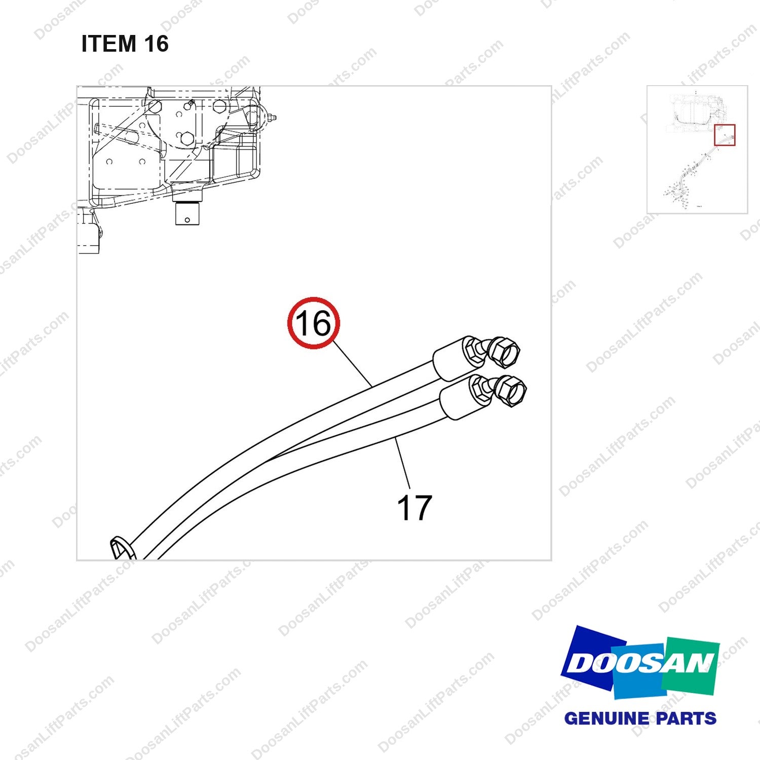 DS20121539 PIPE,STEERING;GROUP,GC35S-9 - parts diagram, item 16 shown - genuine Doosan / Bobcat forklift part