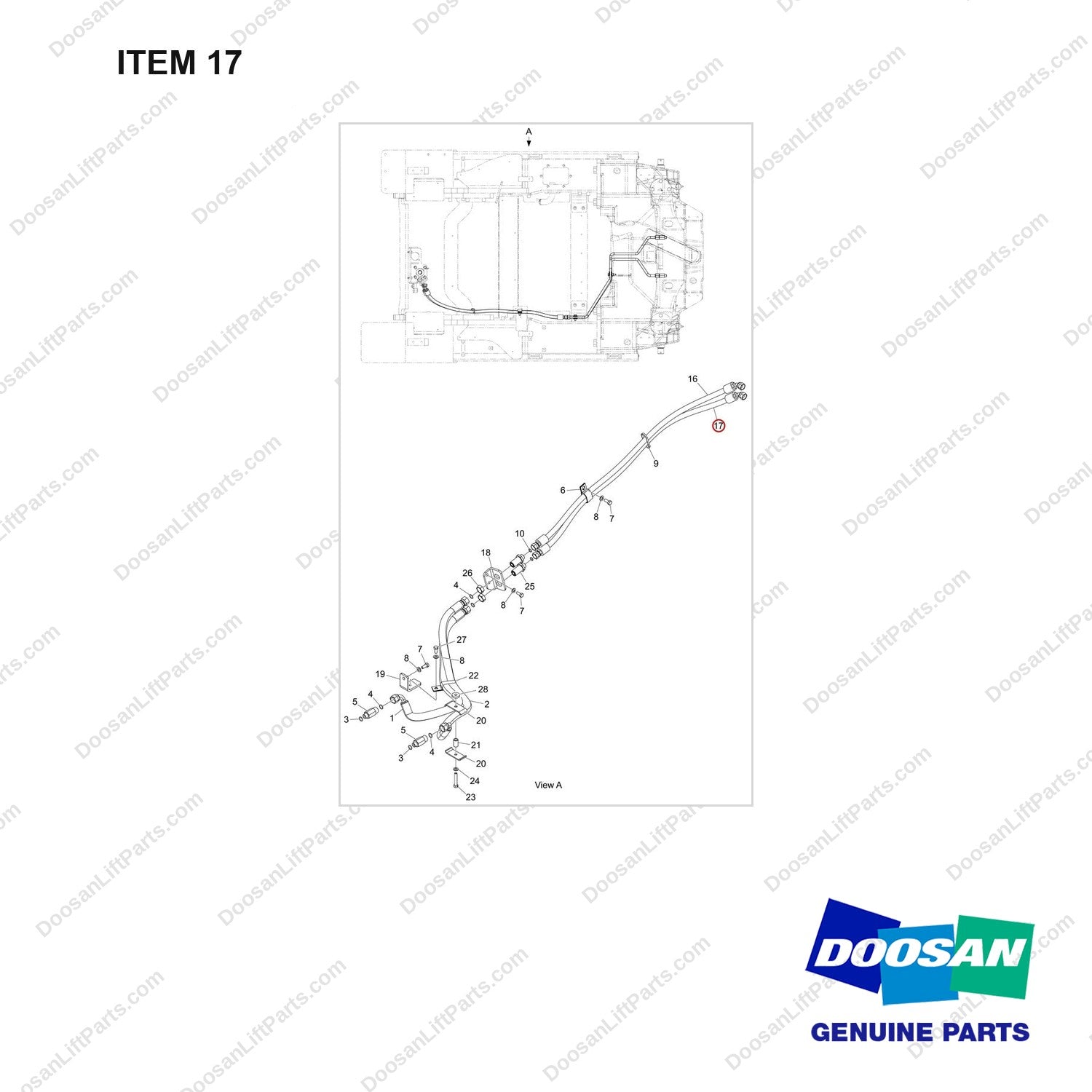 DS20121547 PIPE,STEERING;GROUP,GC35S-9 - full parts diagram, item 17 marked - genuine Doosan / Bobcat forklift part