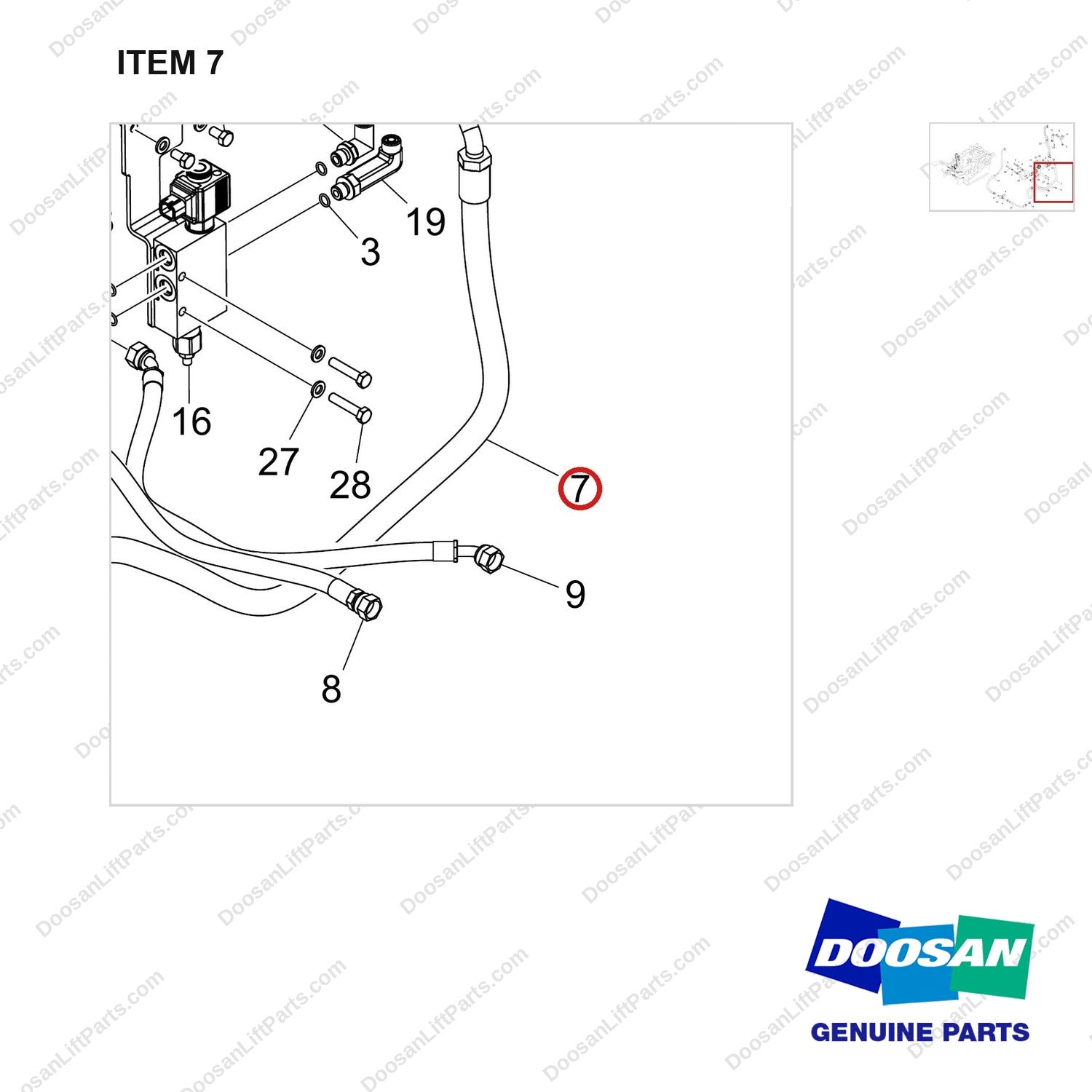 DS20121748 MAST OPERATING LINE GP;GSS - parts diagram, item 7 shown - genuine Doosan / Bobcat forklift part