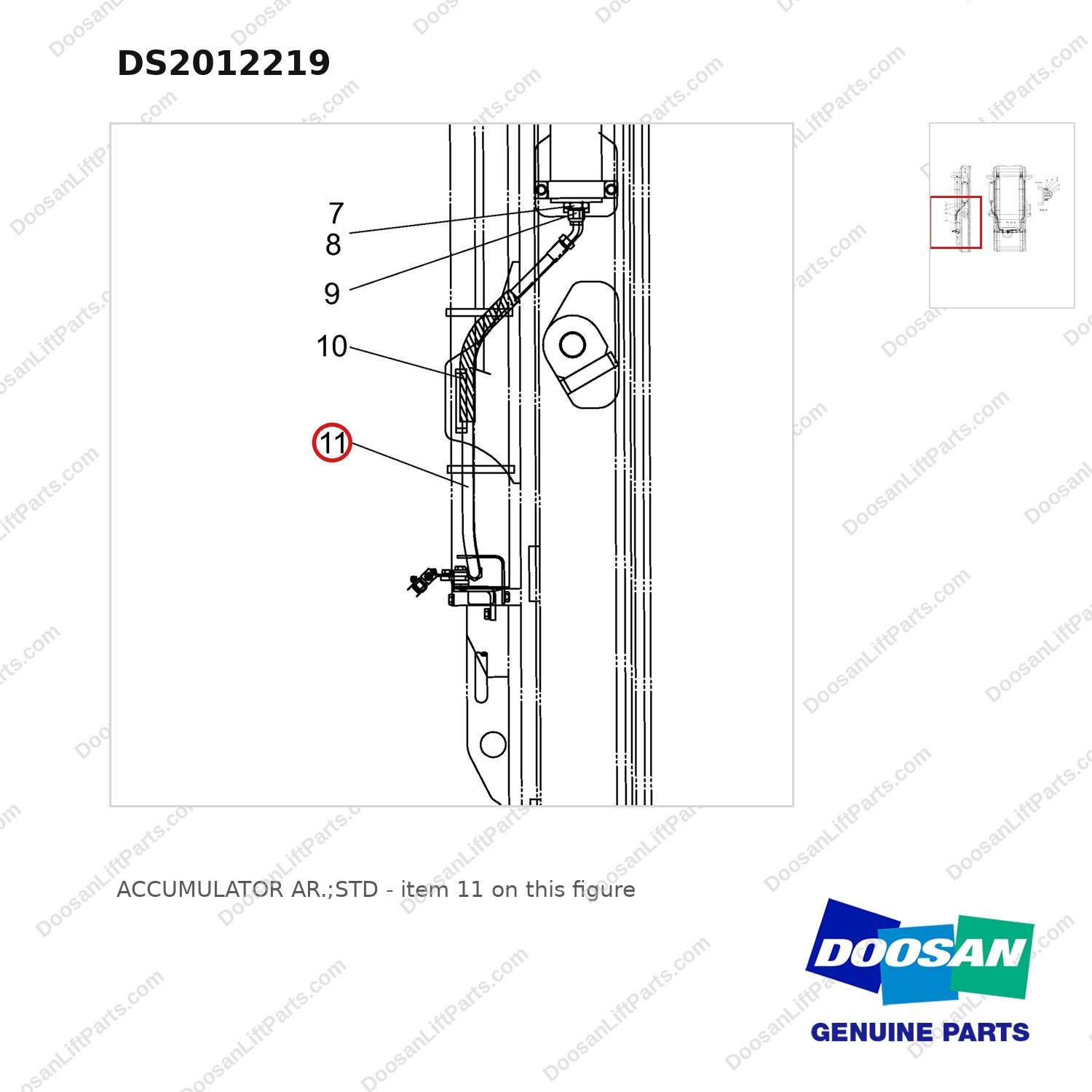 DS2012219 ACCUMULATOR AR.;STD - parts diagram, item 11 shown - genuine Doosan / Bobcat forklift part