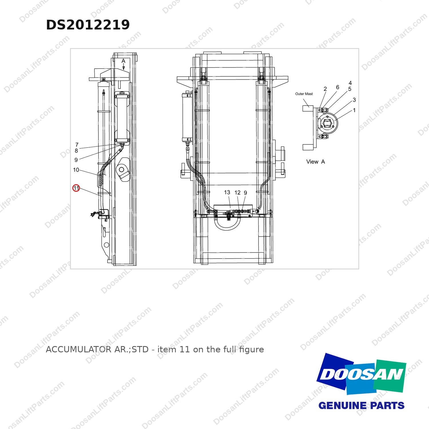 DS2012219 ACCUMULATOR AR.;STD - full parts diagram, item 11 marked - genuine Doosan / Bobcat forklift part