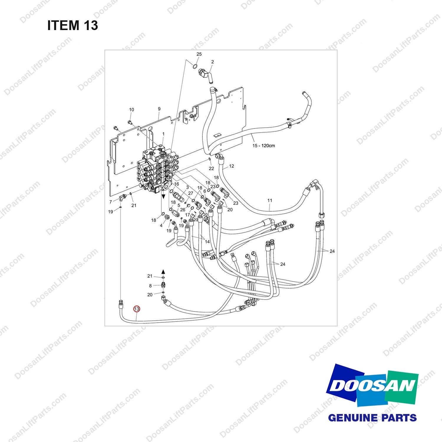 DS2012376 LINES GP - 4 WAY-FINGERTIP - full parts diagram, item 13 marked - genuine Doosan / Bobcat forklift part