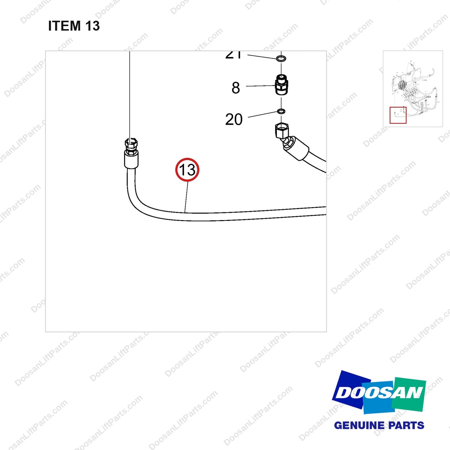 DS2012376 LINES GP - 4 WAY-FINGERTIP - parts diagram, item 13 shown - genuine Doosan / Bobcat forklift part