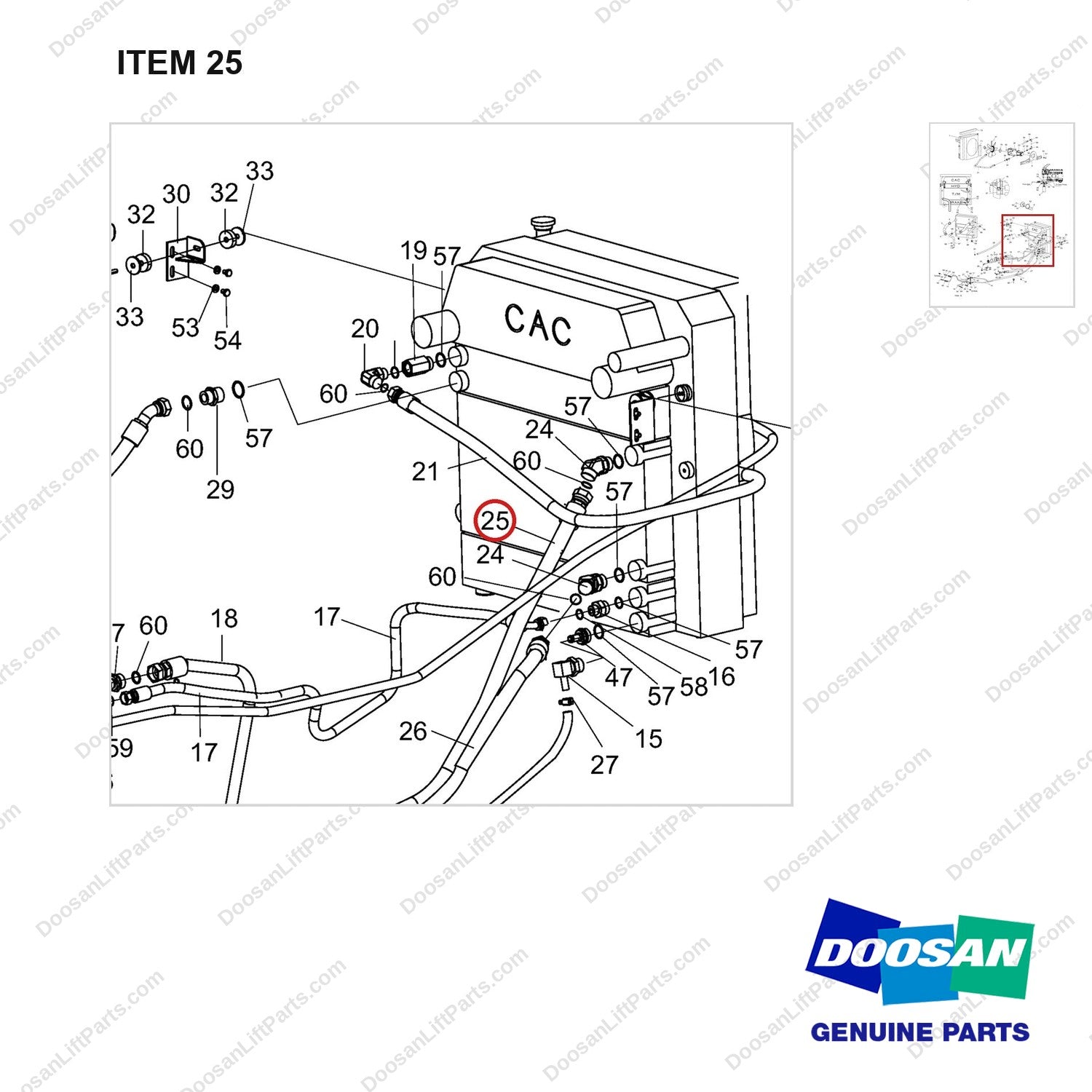 DS2012763 Lines Gp-Fuel & Cooler-OCD Type Brake - parts diagram, item 25 shown - genuine Doosan / Bobcat forklift part