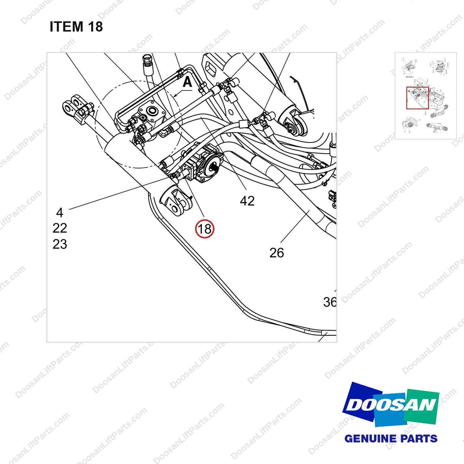 DS2012868 LINE GROUP;NXS HYDRAULIC,3.5T - parts diagram, item 18 shown - genuine Doosan / Bobcat forklift part