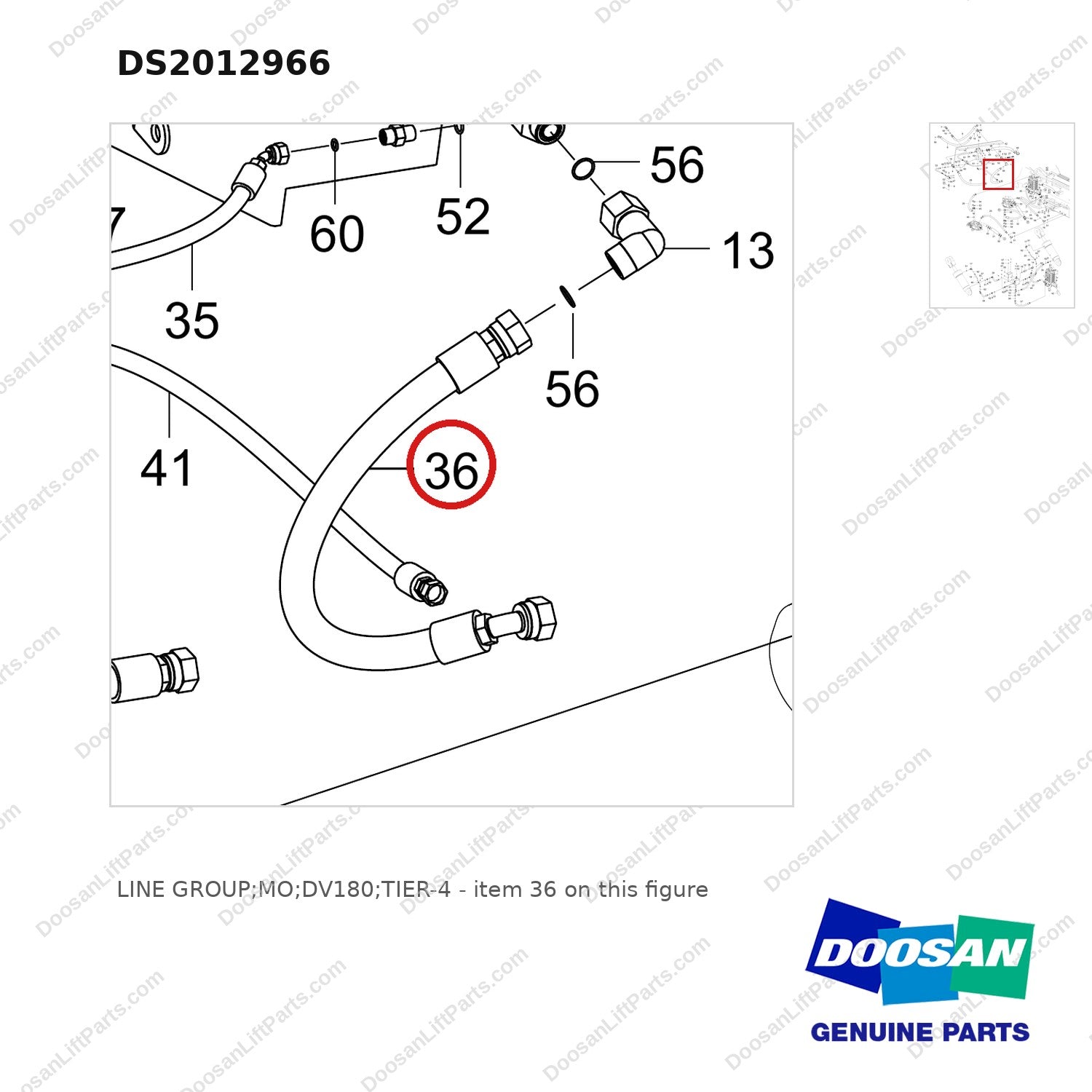 DS2012966 LINE GROUP;MO;DV180;TIER-4 - parts diagram, item 36 shown - genuine Doosan / Bobcat forklift part