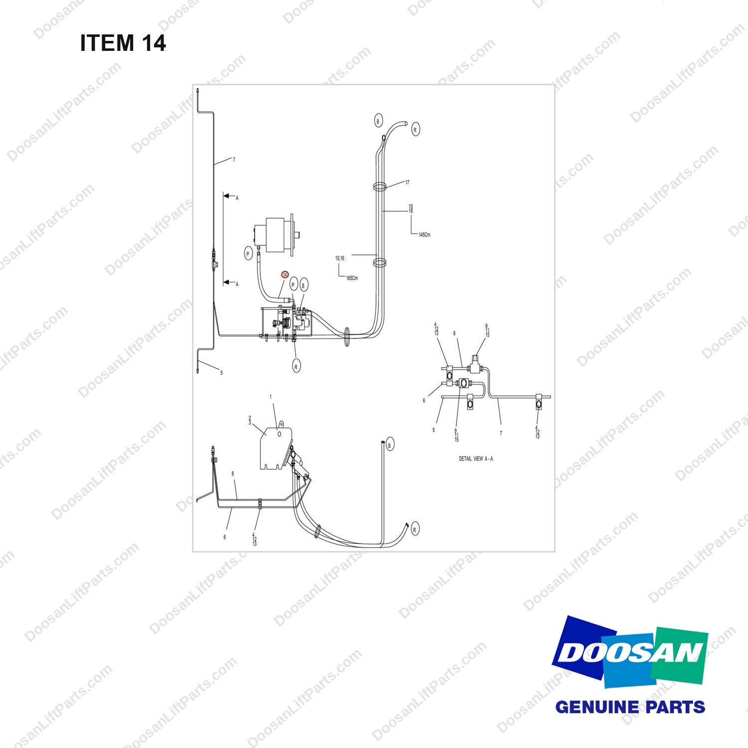 DS2013057 LINES GP-BRAKE-SHOE TYPE BRAKE - full parts diagram, item 14 marked - genuine Doosan / Bobcat forklift part