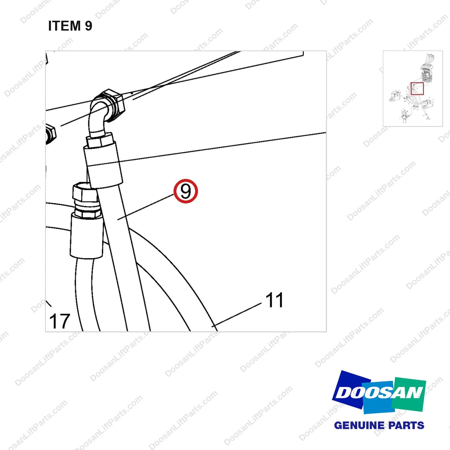 DS2013076 Lines Gp-Mast Operating - parts diagram, item 9 shown - genuine Doosan / Bobcat forklift part
