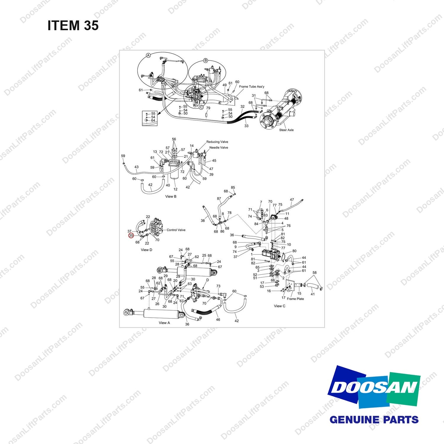 DS20131003 Lines Gp-Mast Operating(OCD Type Brake) - full parts diagram, item 35 marked - genuine Doosan / Bobcat forklift part