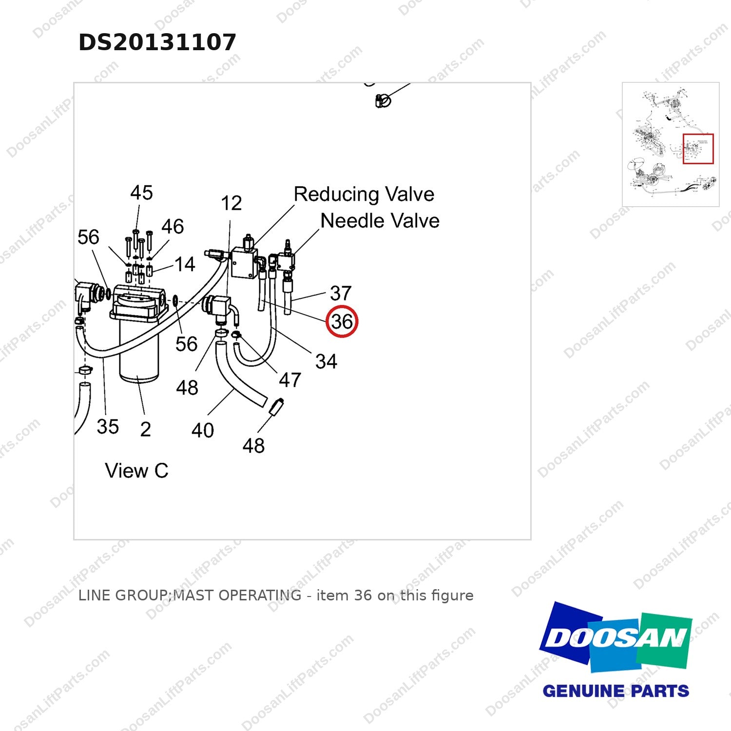 DS20131107 LINE GROUP;MAST OPERATING - parts diagram, item 36 shown - genuine Doosan / Bobcat forklift part