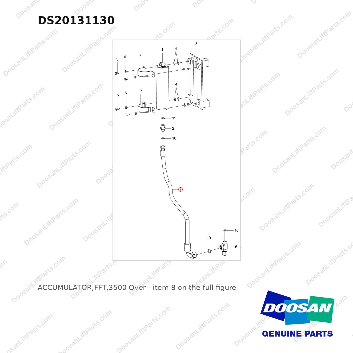 DS20131130 ACCUMULATOR,FFT,3500 Over - full parts diagram, item 8 marked - genuine Doosan / Bobcat forklift part