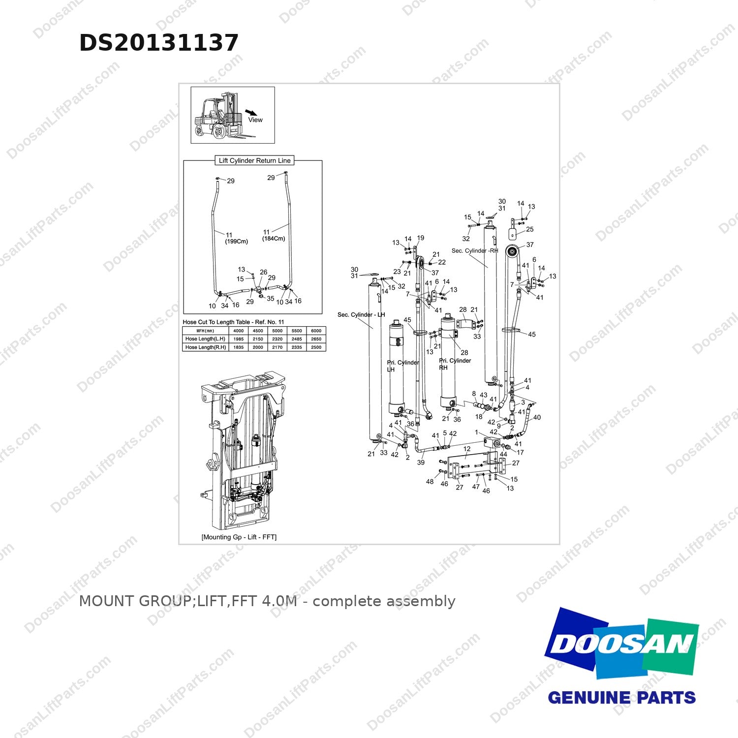 DS20131137 MOUNT GROUP;LIFT,FFT 4.0M - full parts diagram - genuine Doosan / Bobcat forklift part