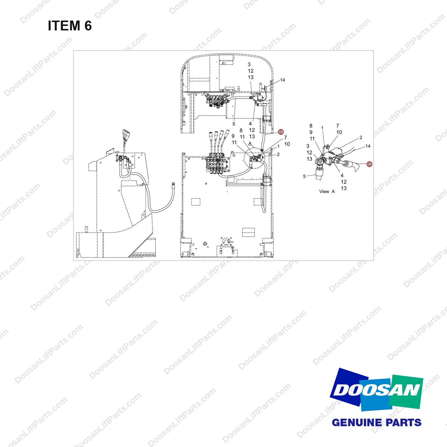 DS20131169 CHANGEOVER;EMERGENCY STOP(LIFT LOCK) - full parts diagram, item 6 marked - genuine Doosan / Bobcat forklift part
