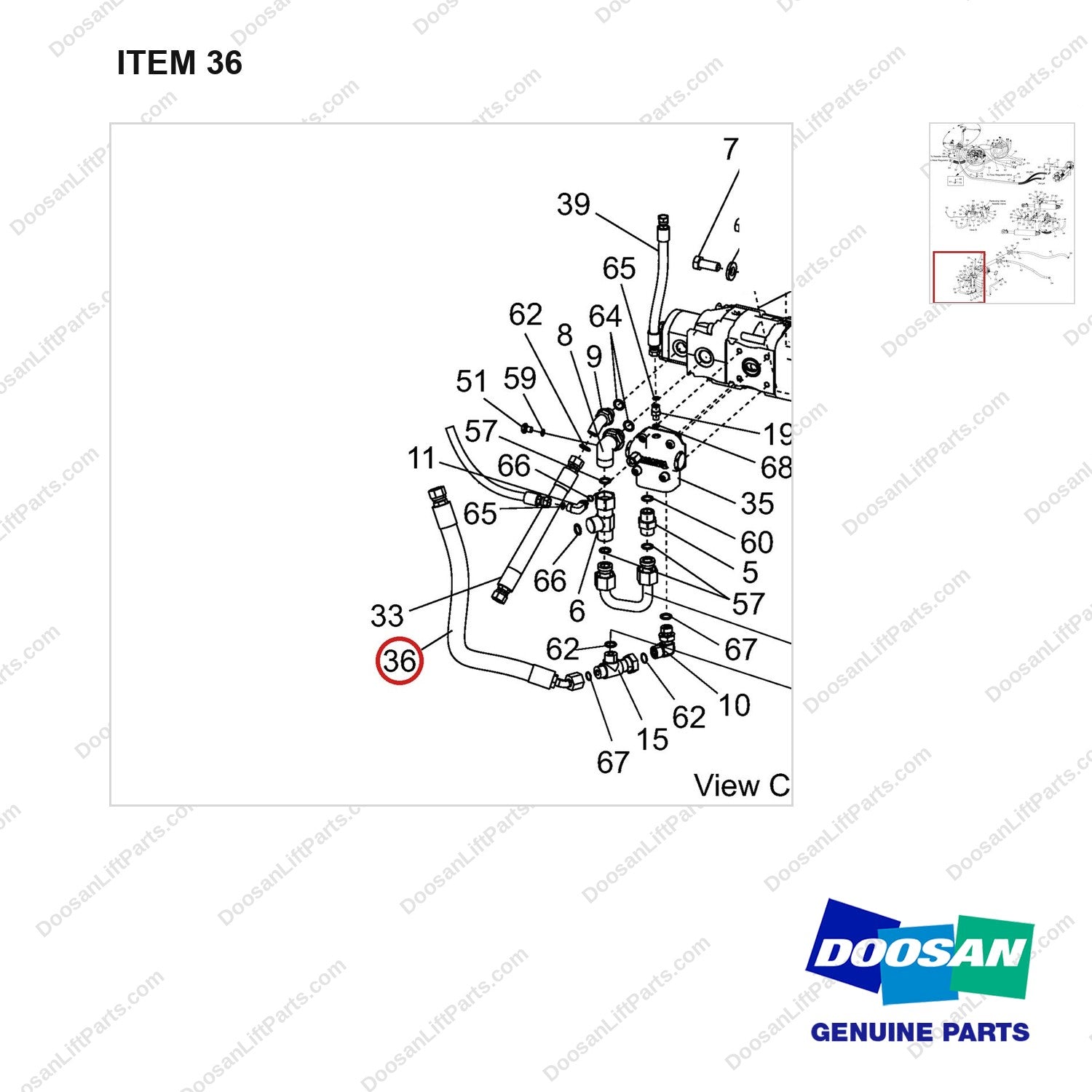 DS20131320 LINE GROUP;MAST OPERATING - parts diagram, item 36 shown - genuine Doosan / Bobcat forklift part
