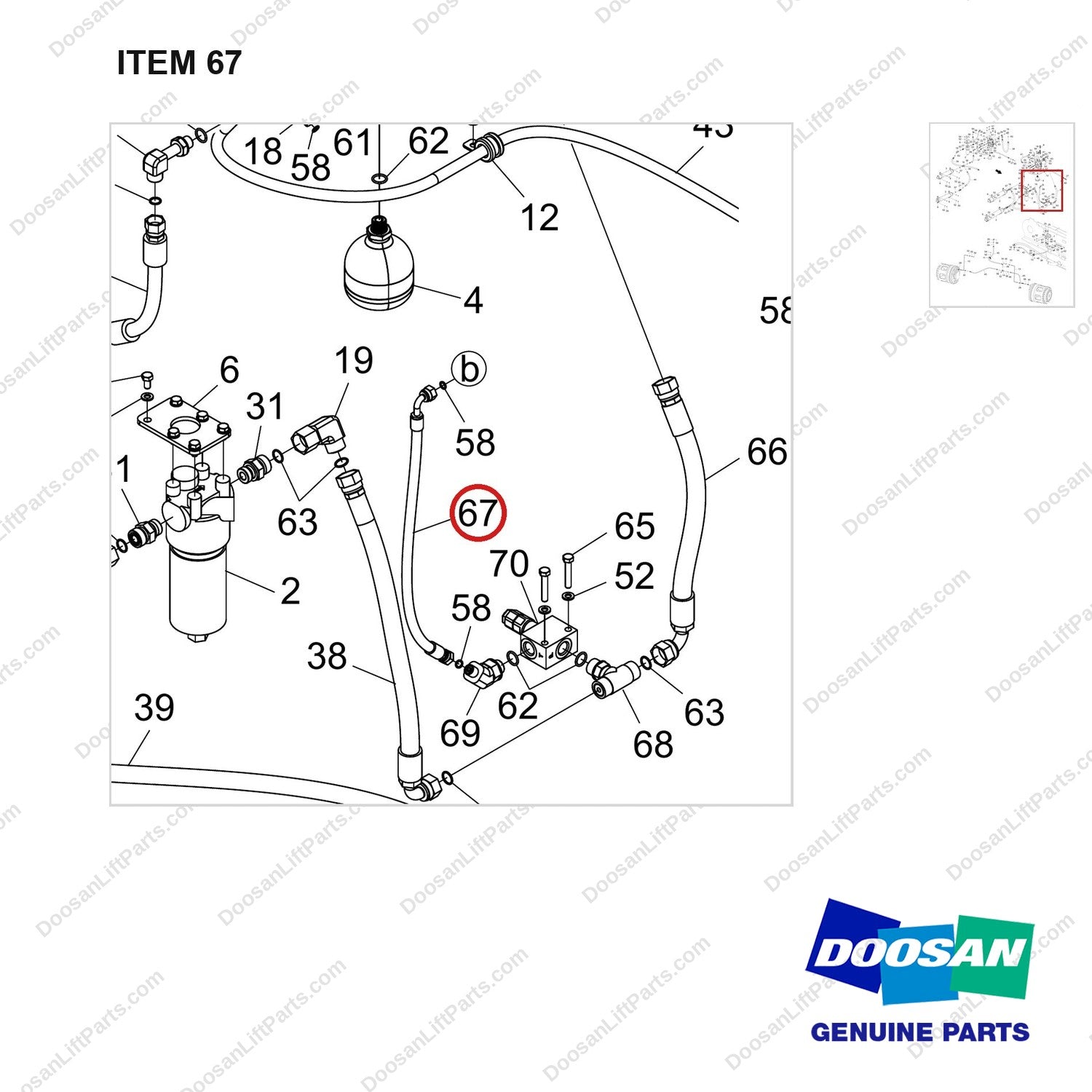 DS20131477 LINE GROUP;BRAKE, DV250S-7,TIER-4 - parts diagram, item 67 shown - genuine Doosan / Bobcat forklift part