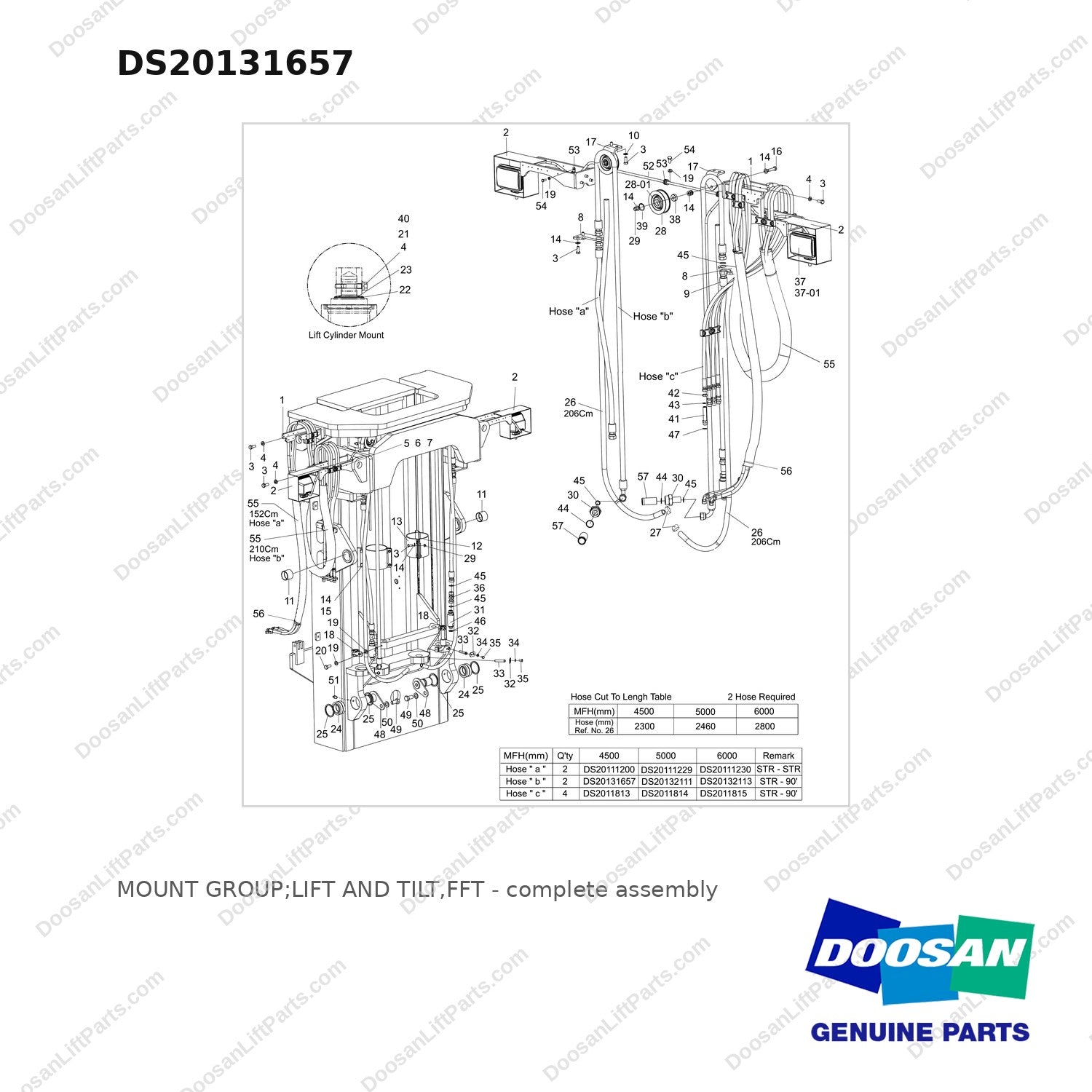 DS20131657 MOUNT GROUP;LIFT AND TILT,FFT - full parts diagram - genuine Doosan / Bobcat forklift part