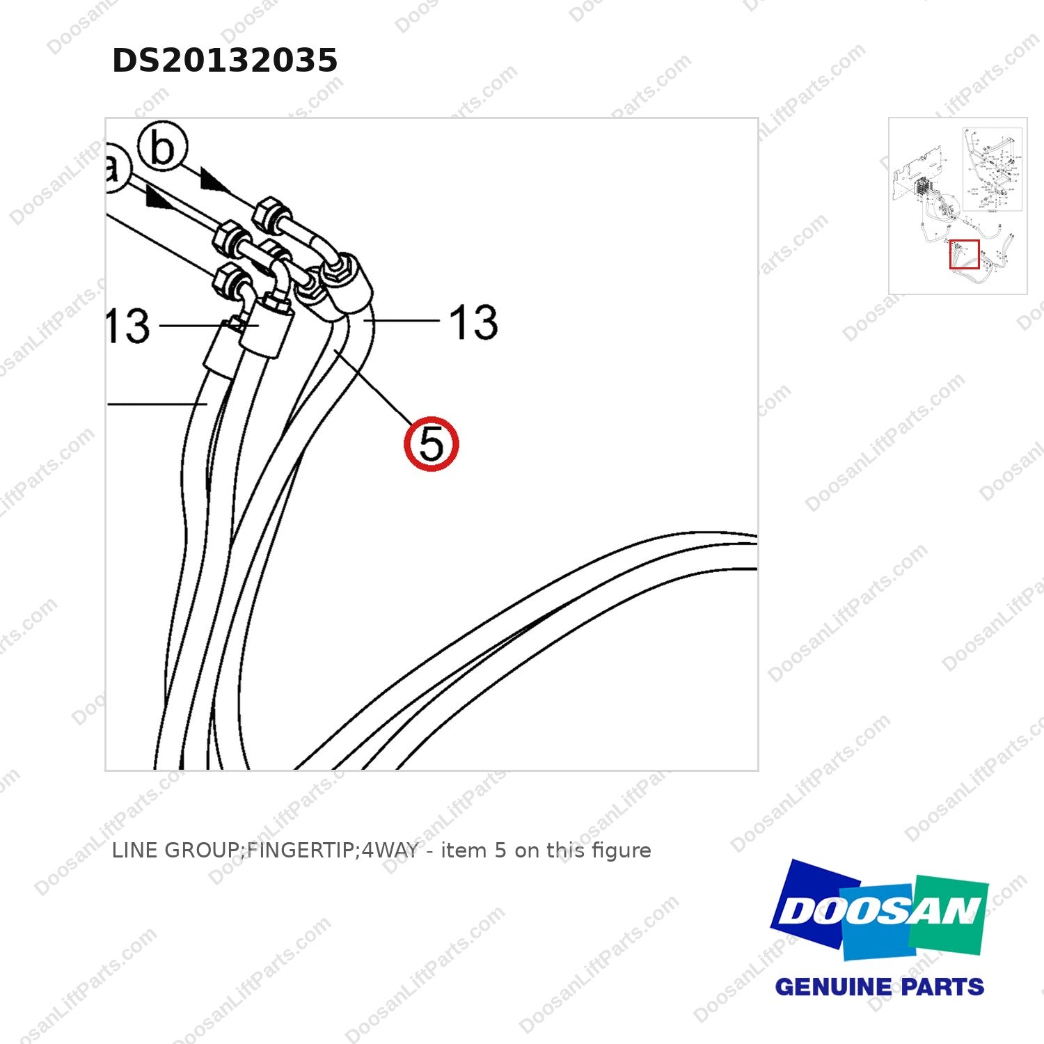 DS20132035 LINE GROUP;FINGERTIP;4WAY - parts diagram, item 5 shown - genuine Doosan / Bobcat forklift part