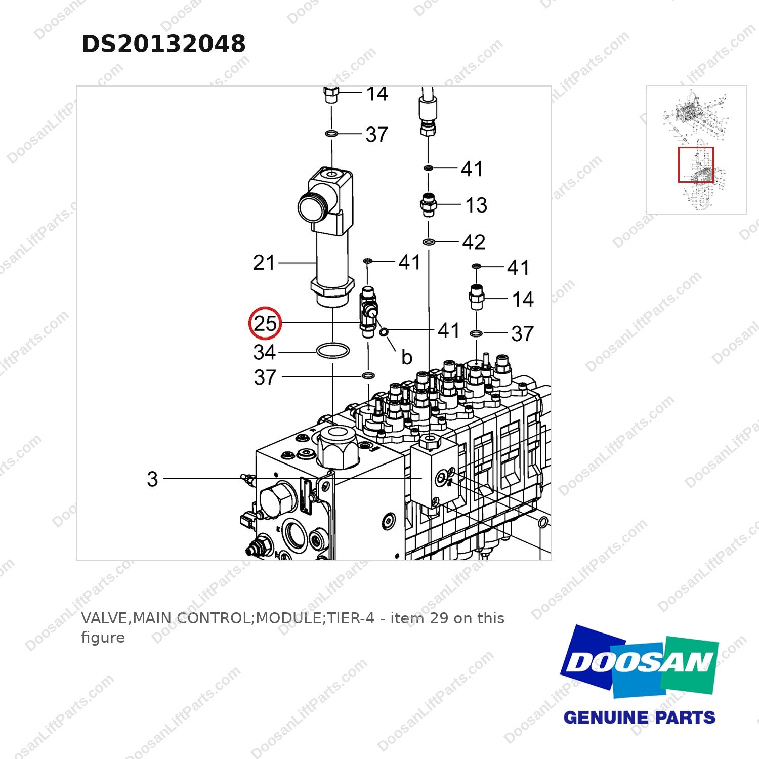 DS20132048 VALVE,MAIN CONTROL;MODULE;TIER-4 - parts diagram, item 29 shown - genuine Doosan / Bobcat forklift part