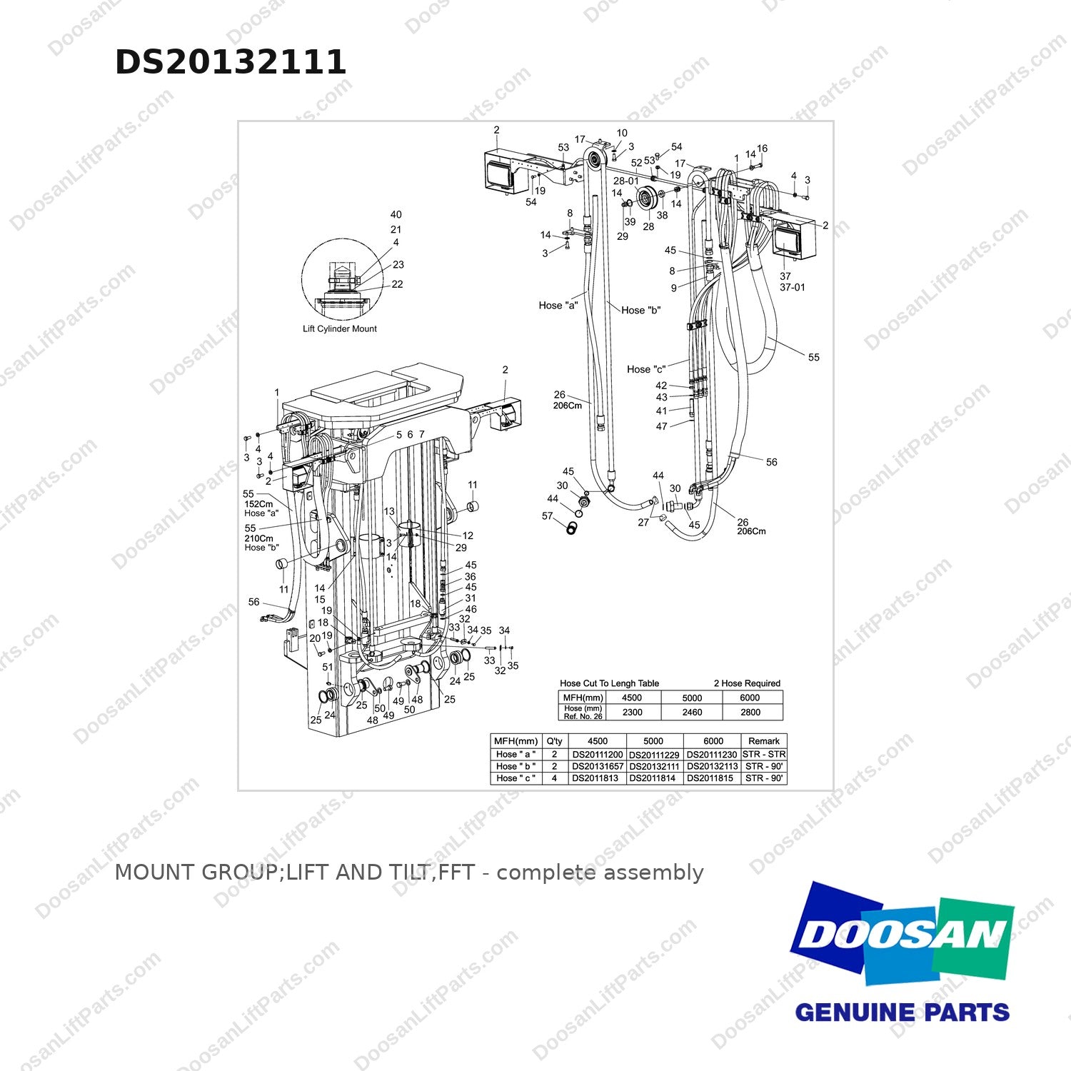 DS20132111 MOUNT GROUP;LIFT AND TILT,FFT - full parts diagram - genuine Doosan / Bobcat forklift part