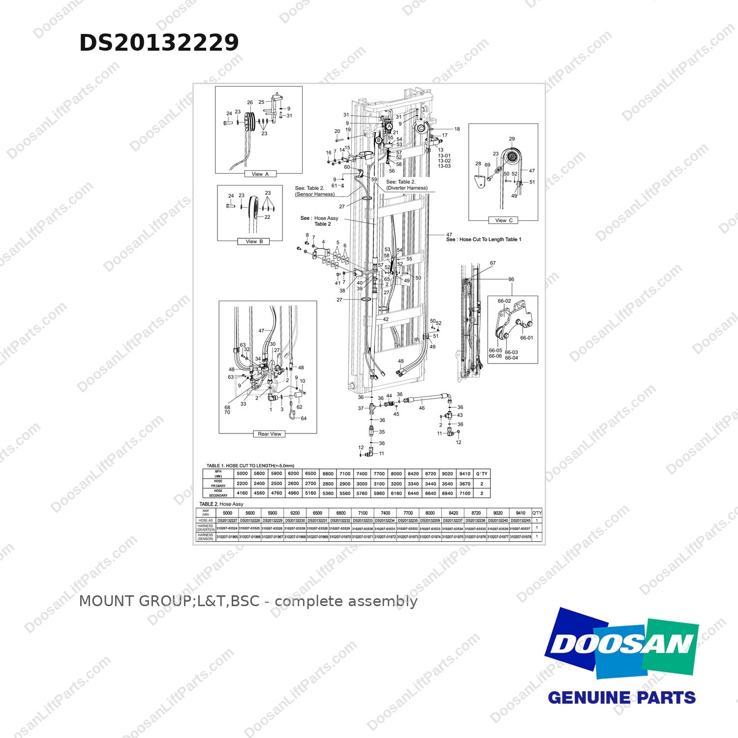 DS20132229 MOUNT GROUP;L&T,BSC - full parts diagram - genuine Doosan / Bobcat forklift part