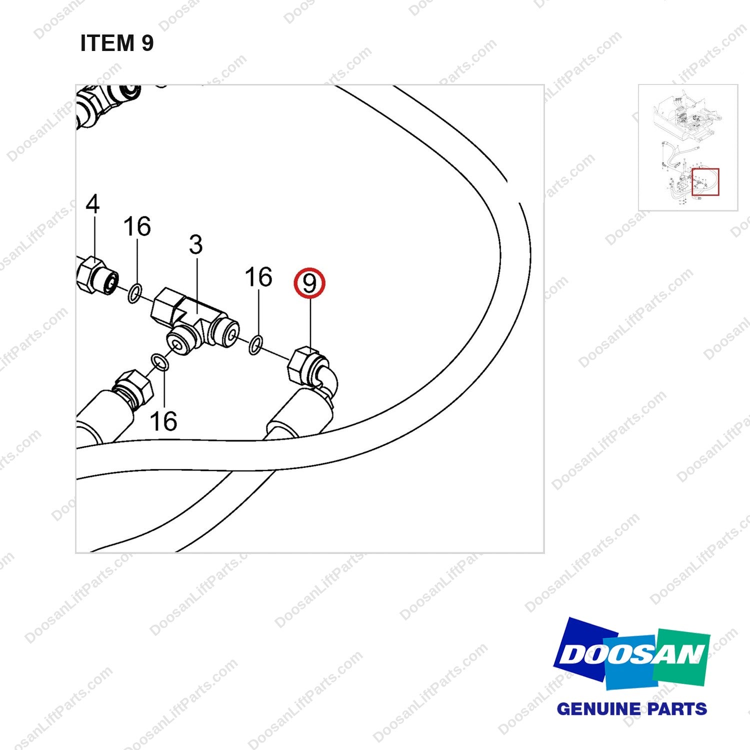 DS20132532 CH/OV AUTOTILT LEVELING;MANUAL,LINES GP. - parts diagram, item 9 shown - genuine Doosan / Bobcat forklift part