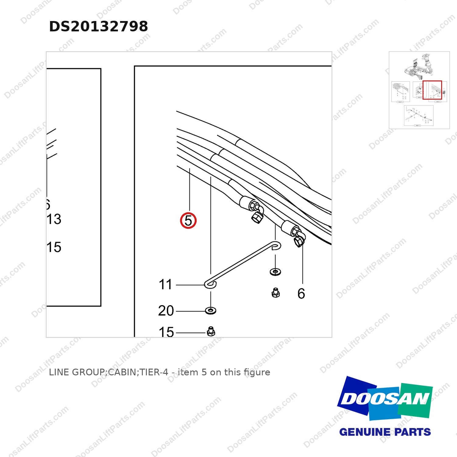 DS20132798 LINE GROUP;CABIN;TIER-4 - parts diagram, item 5 shown - genuine Doosan / Bobcat forklift part