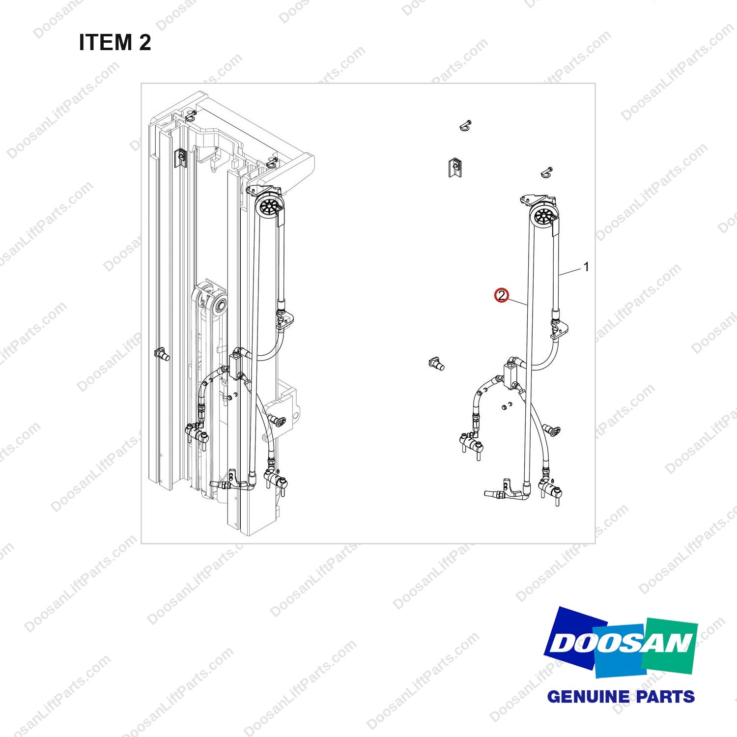 DS20132837 MOUNT GROUP;LIFT AND TILT FFT4520 - full parts diagram, item 2 marked - genuine Doosan / Bobcat forklift part