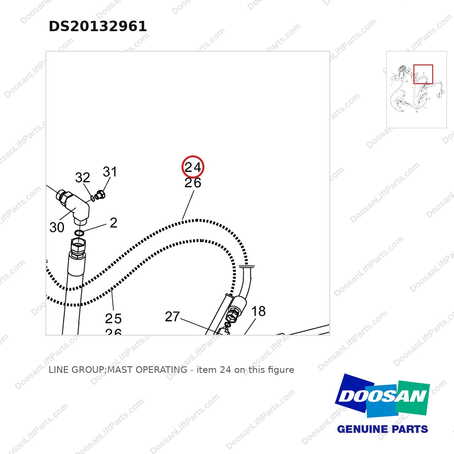 DS20132961 LINE GROUP;MAST OPERATING - parts diagram, item 24 shown - genuine Doosan / Bobcat forklift part