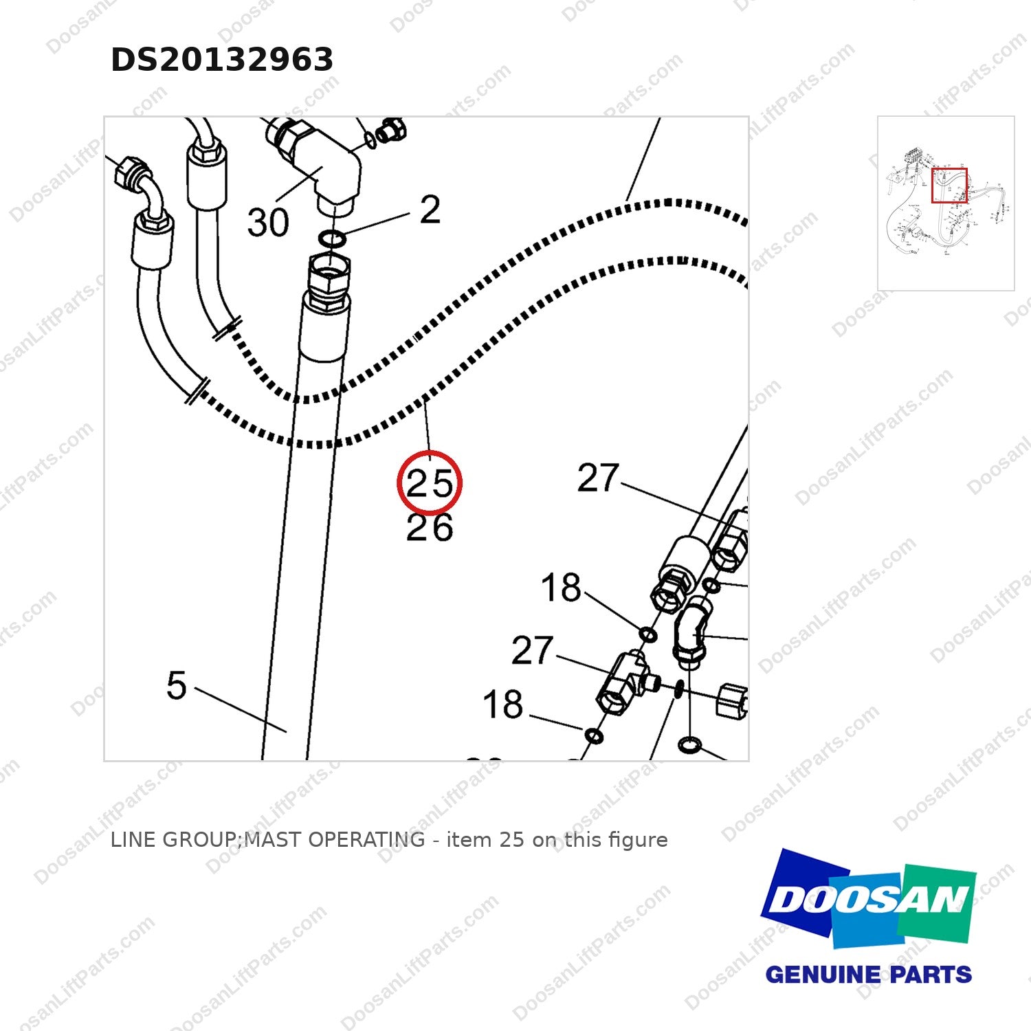 DS20132963 LINE GROUP;MAST OPERATING - parts diagram, item 25 shown - genuine Doosan / Bobcat forklift part