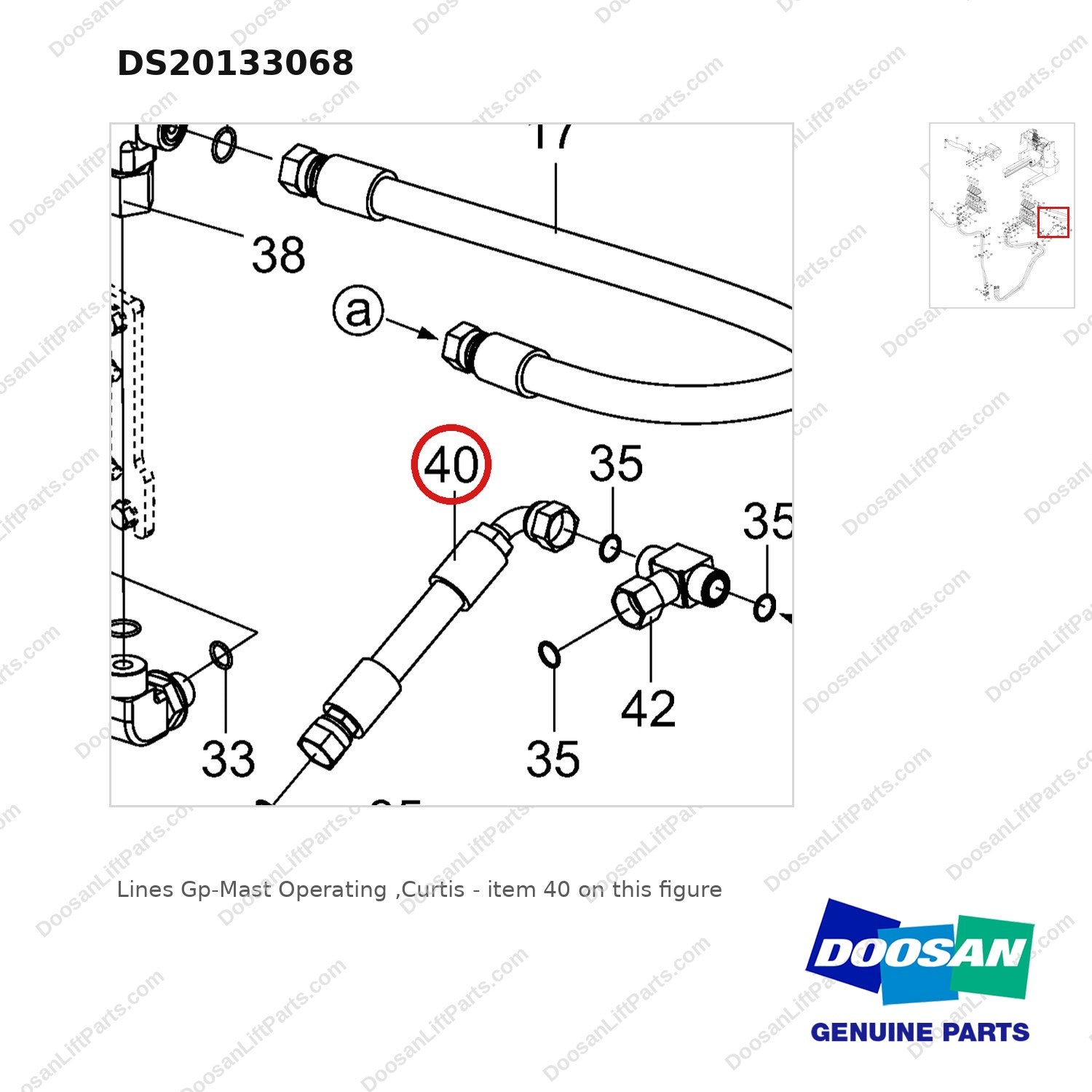 DS20133068 Lines Gp-Mast Operating ,Curtis - parts diagram, item 40 shown - genuine Doosan / Bobcat forklift part