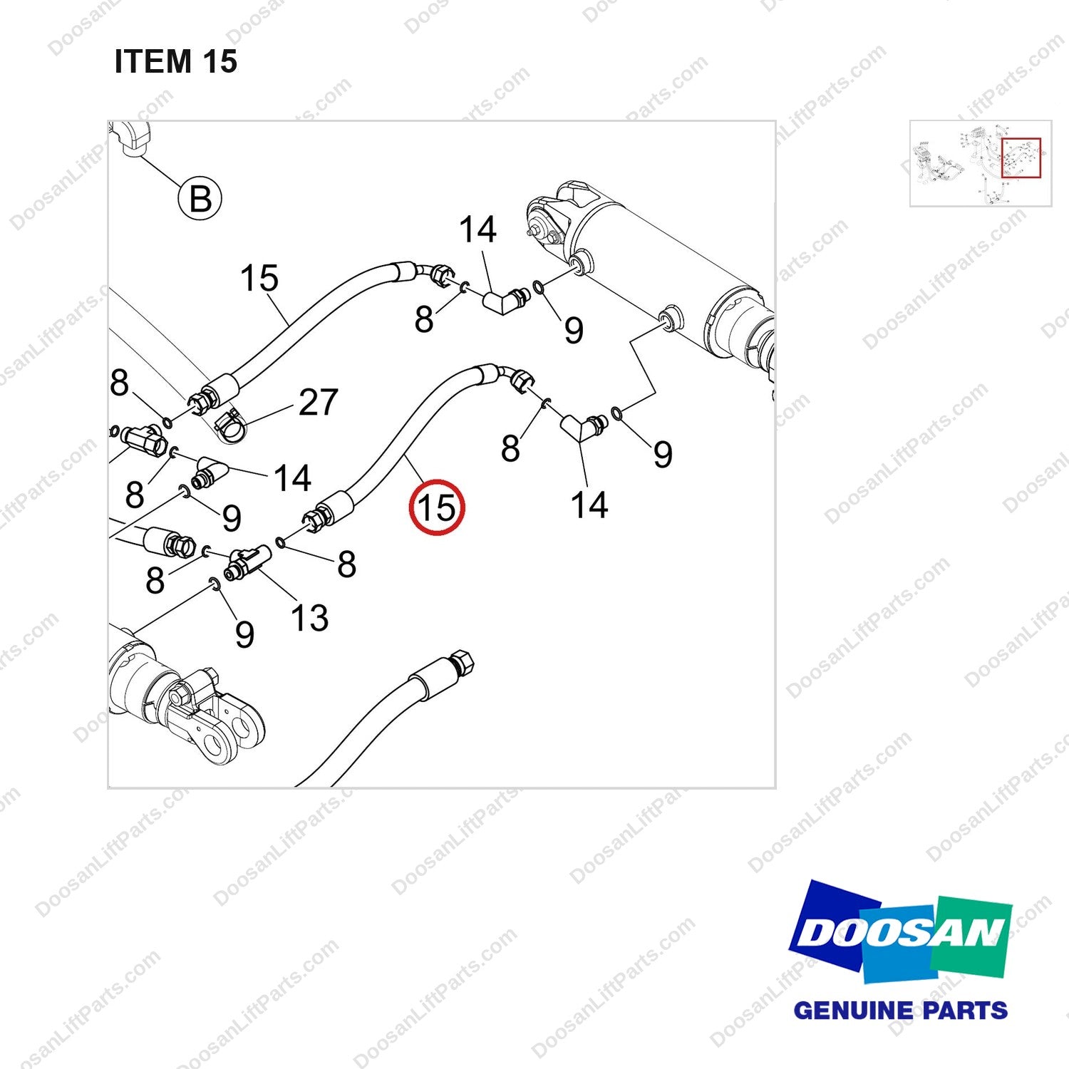 DS20133120 MAST OPERATING LINE GROUP_LINE - parts diagram, item 15 shown - genuine Doosan / Bobcat forklift part