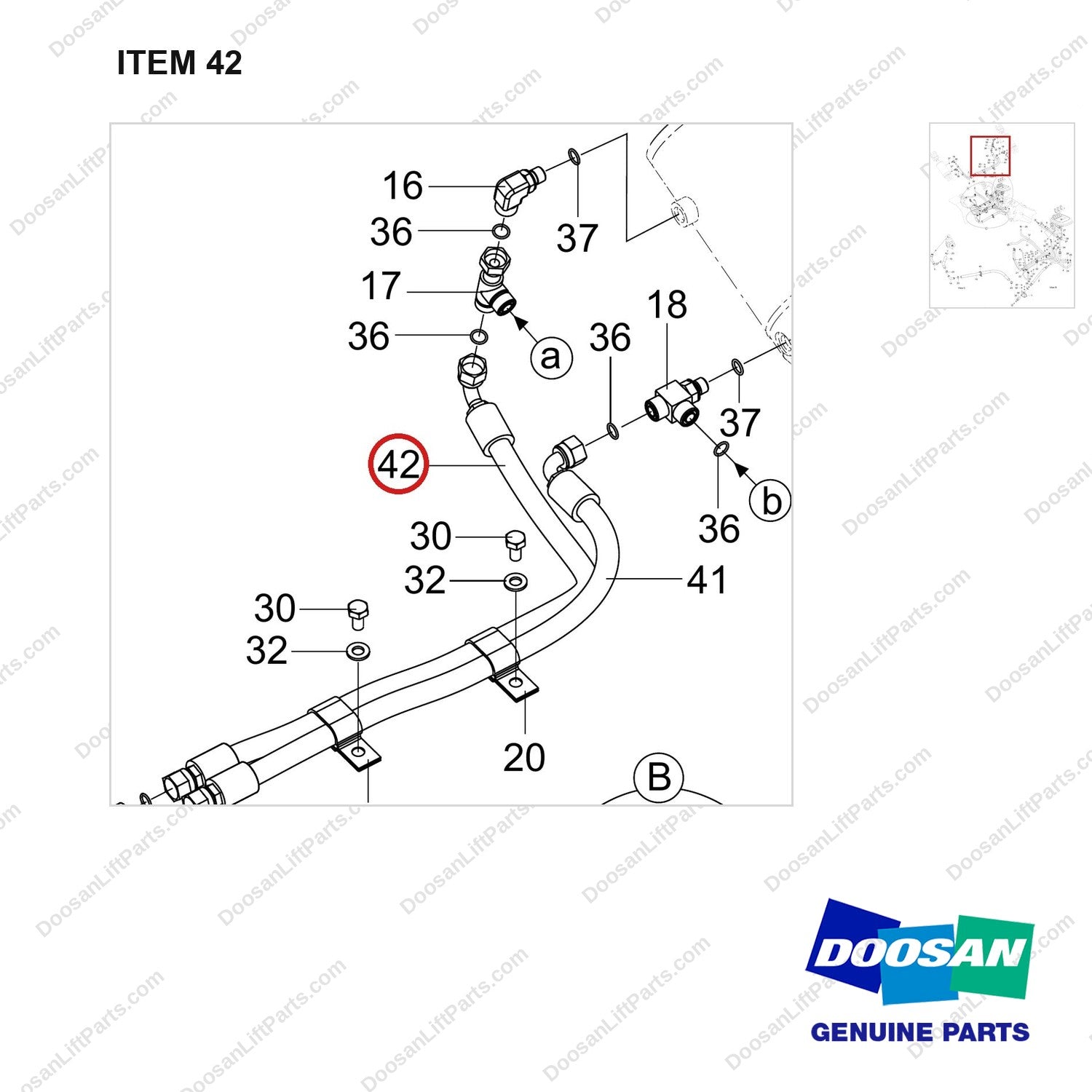 DS20133197 PIPE,HYDRAULIC;GROUP,GC45S-9(KUBOTA) - parts diagram, item 42 shown - genuine Doosan / Bobcat forklift part