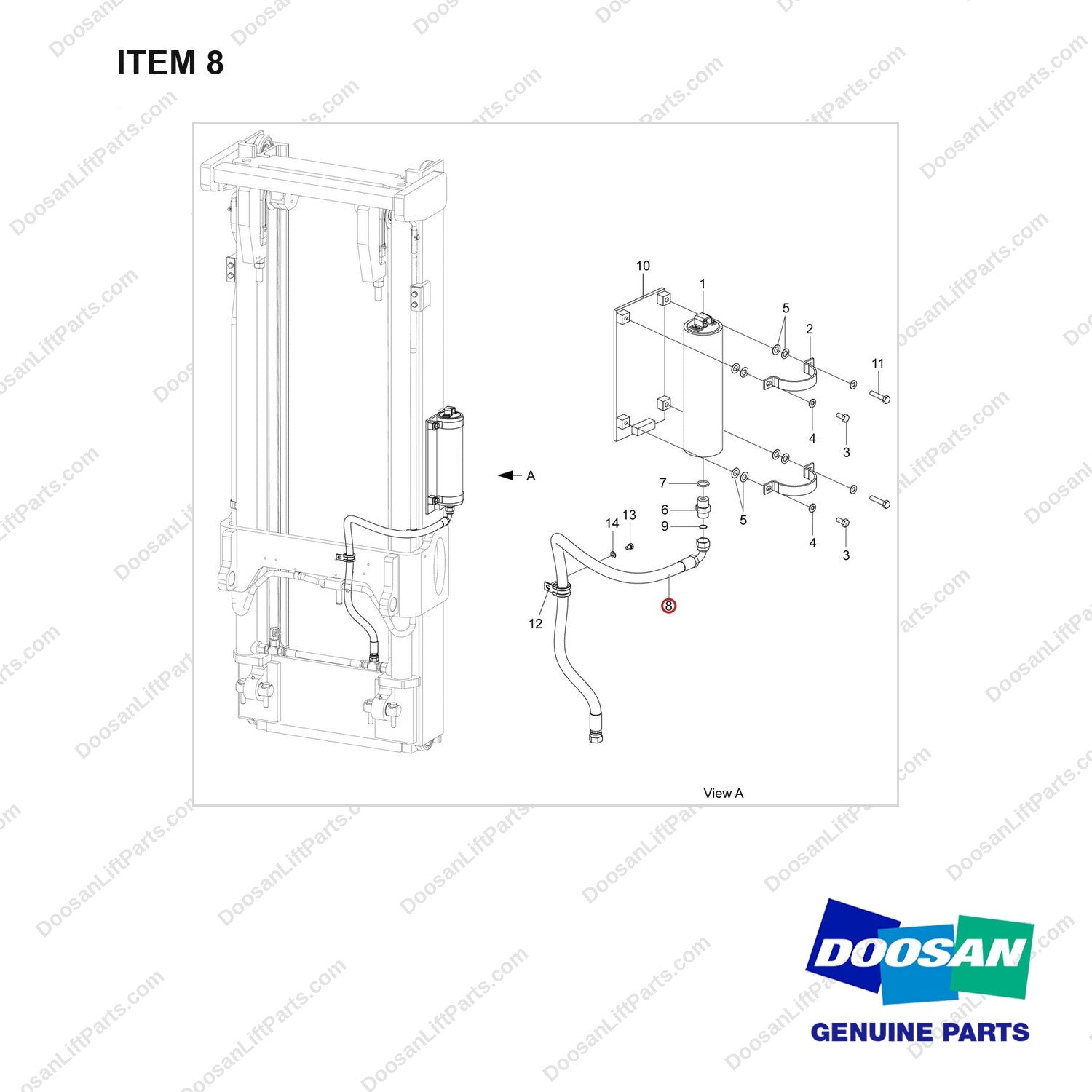 DS20133326 ACCUMULATOR GP;STD - full parts diagram, item 8 marked - genuine Doosan / Bobcat forklift part