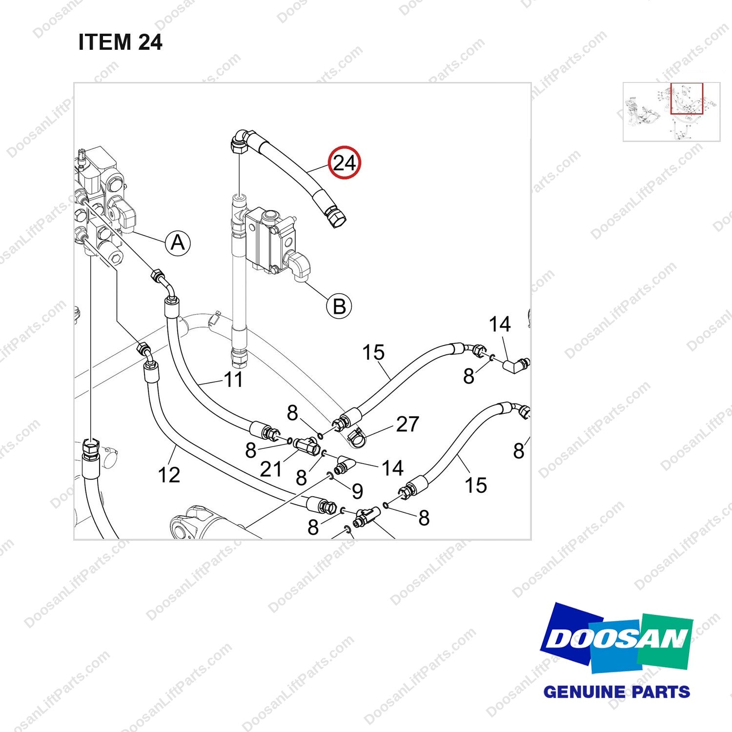 DS20133543 MAST OPERATING LINE GROUP_LINE - parts diagram, item 24 shown - genuine Doosan / Bobcat forklift part