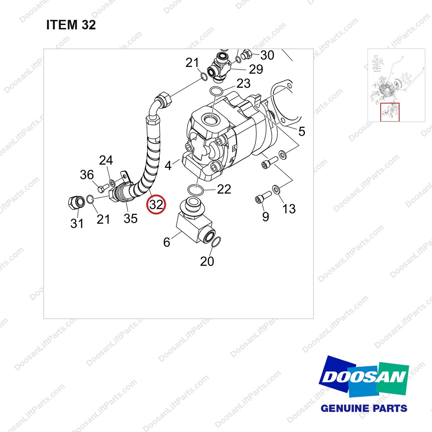 DS20133552 TRANSMISSION ASSY;SEMI TCU,G20/25/30 - parts diagram, item 32 shown - genuine Doosan / Bobcat forklift part